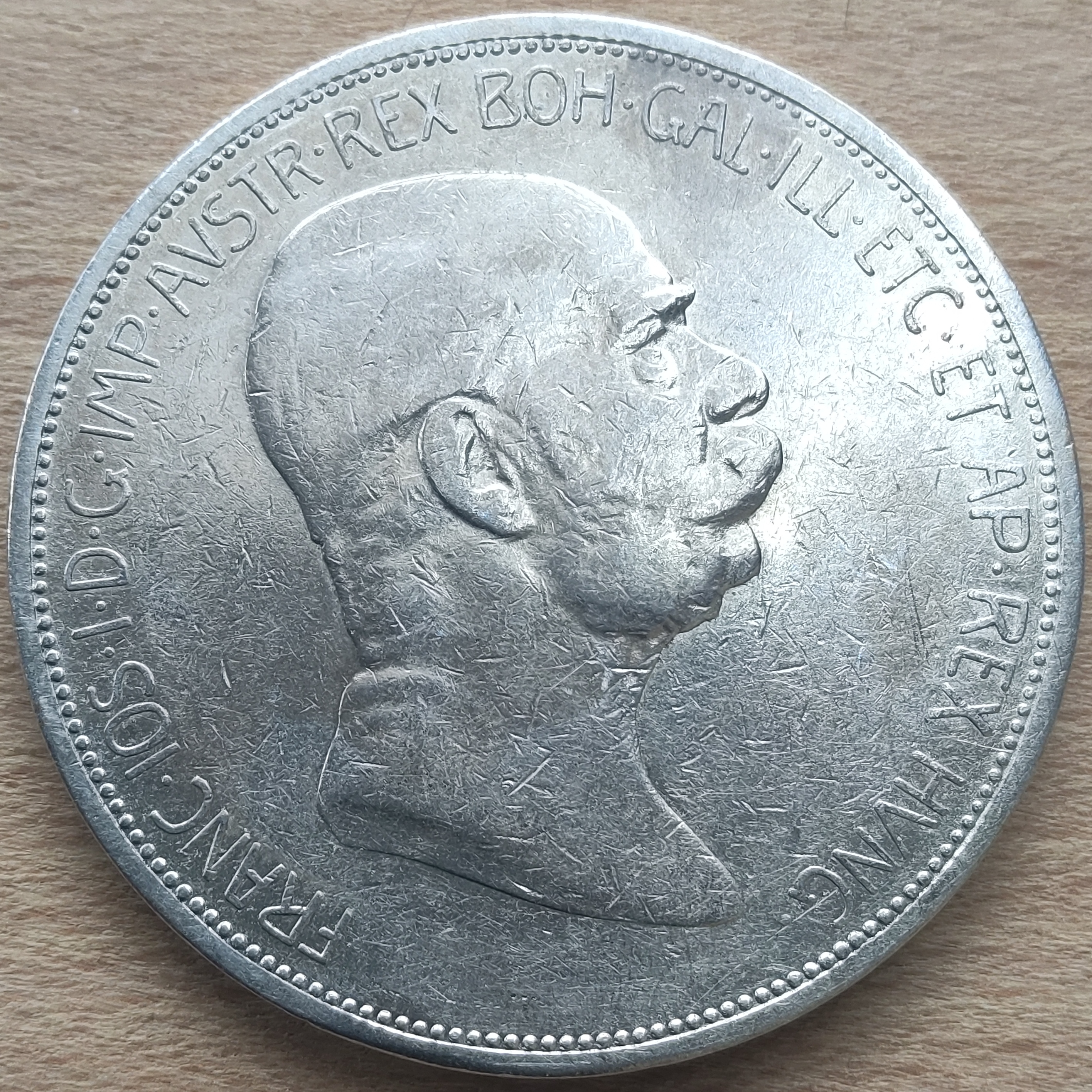 Stříbrná mince Rakousko Uhersko. 5 Koruna Františka Josef 1908 ( 4015 )