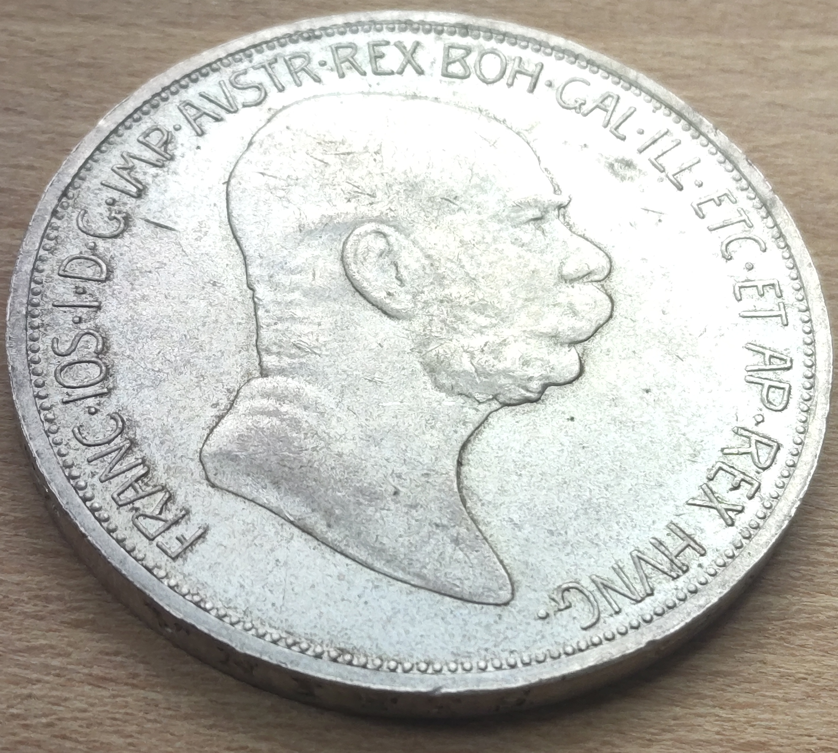Stříbrná mince Rakousko Uhersko. 5 Koruna Františka Josef 1908 ( 4014 )