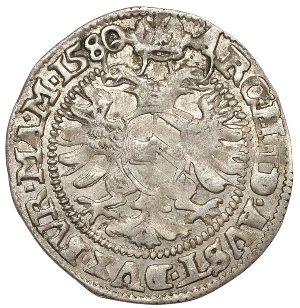 Stříbrná mince Bílý Groš rok 1580 - Rudolf II. 1,62 gramů, Raritní kus - Kutná hora !