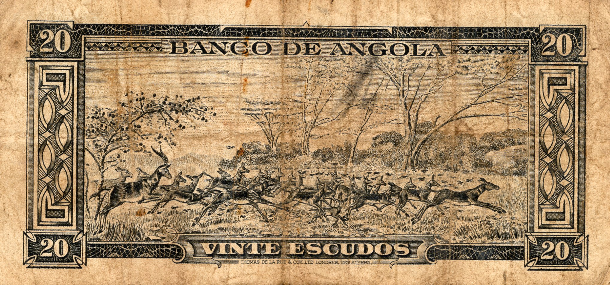Africká Angola Bankovka 20 Escudos 1962 Série 5 JC
