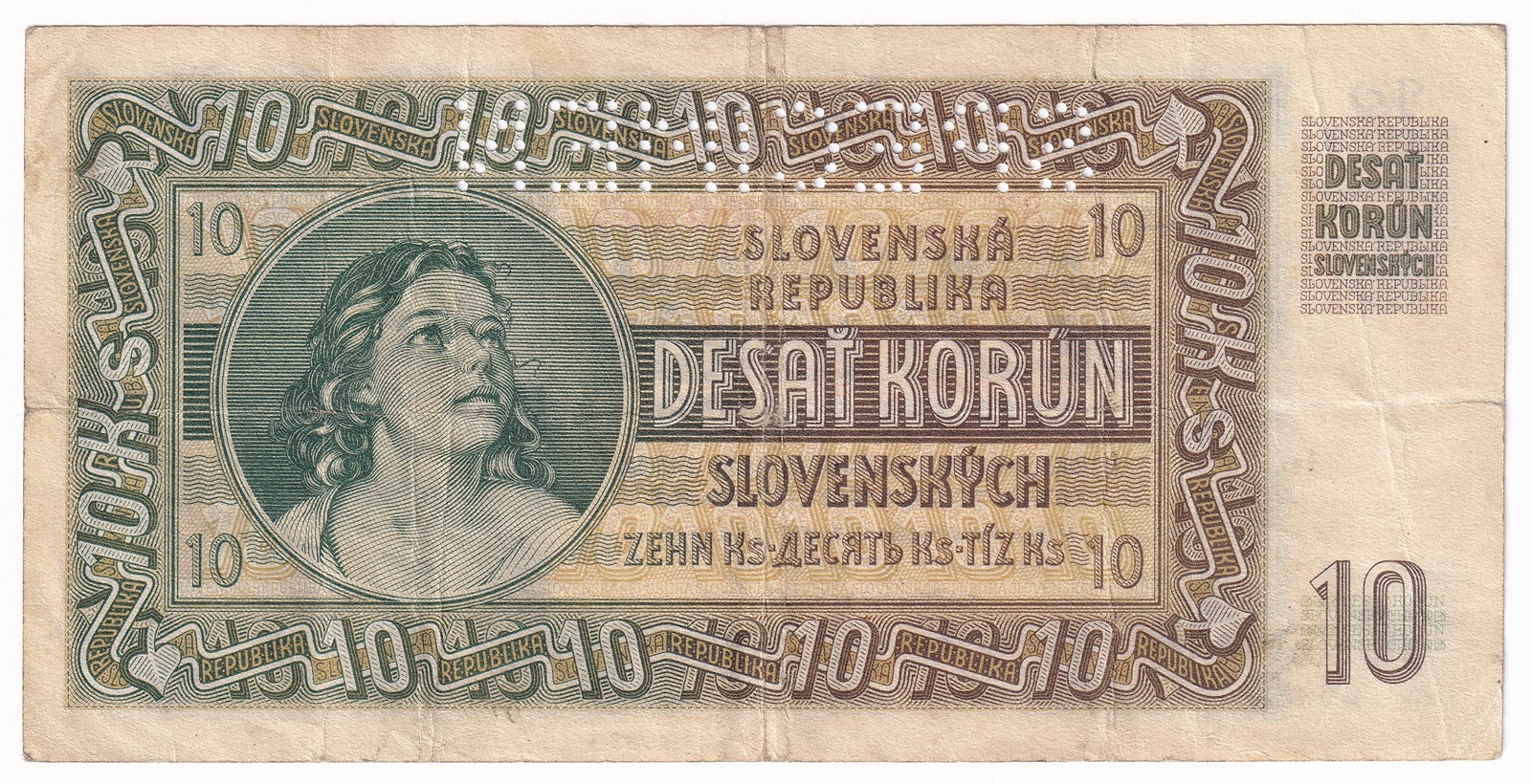 Bankovka 10 Korún 1939, SPECIMEN, Vzácná série Sr 83 300404