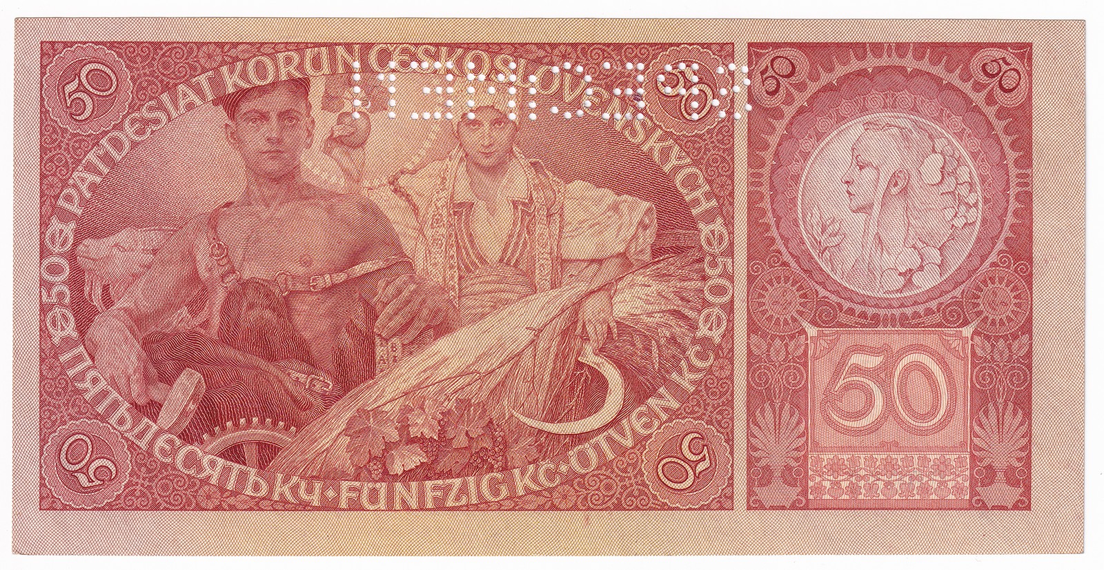 Bankovka 50 Korun 1929, SPECIMEN, Va 909664 - UNC