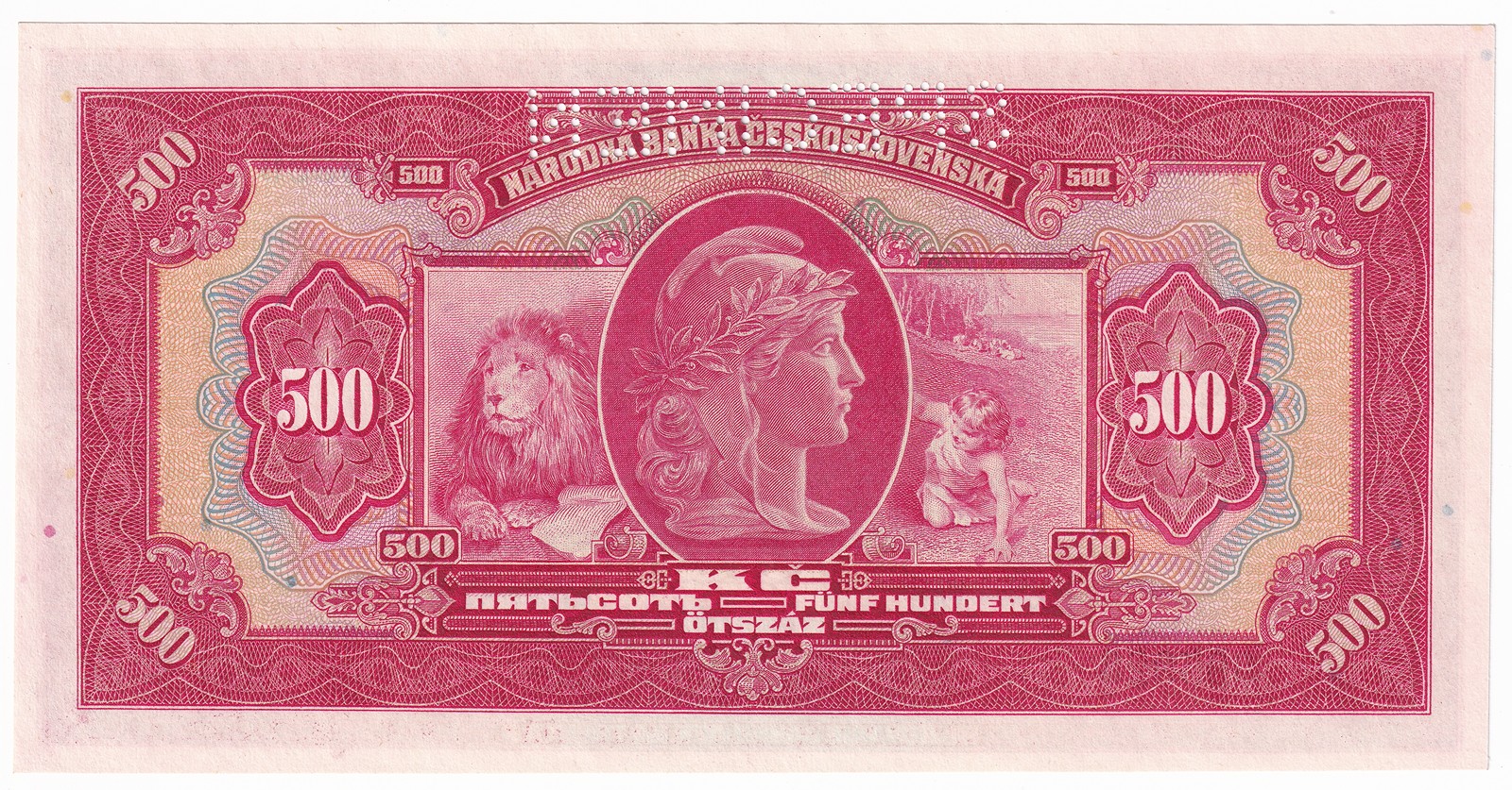 Bankovka 500 Korun 1929, SPECIMEN, E 995926 UNC