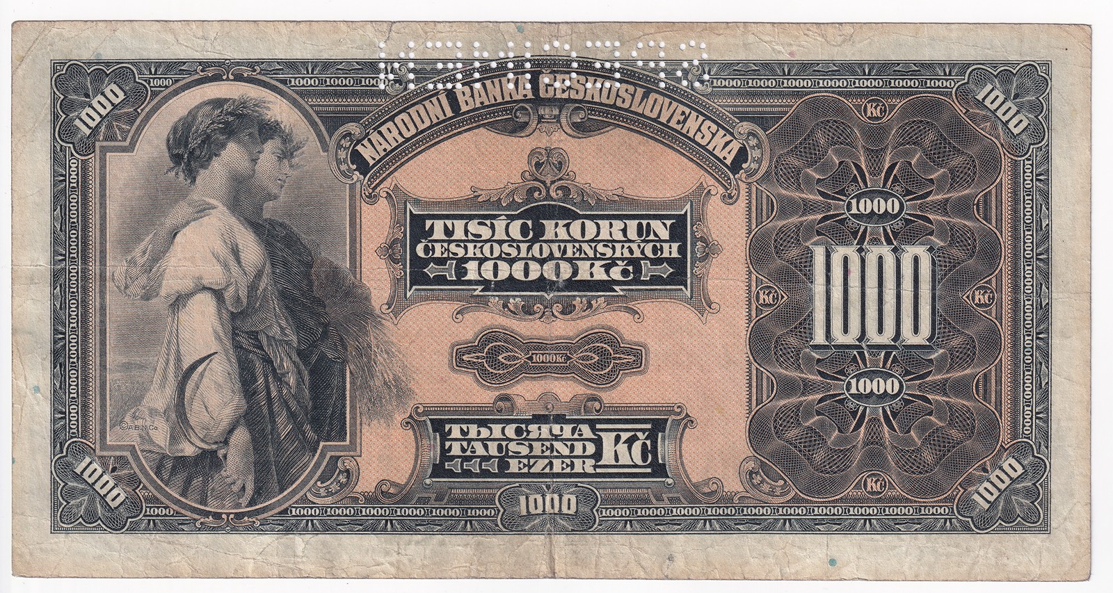 Bankovka 1000 Korun 1932, SPECIMEN, C 0688279