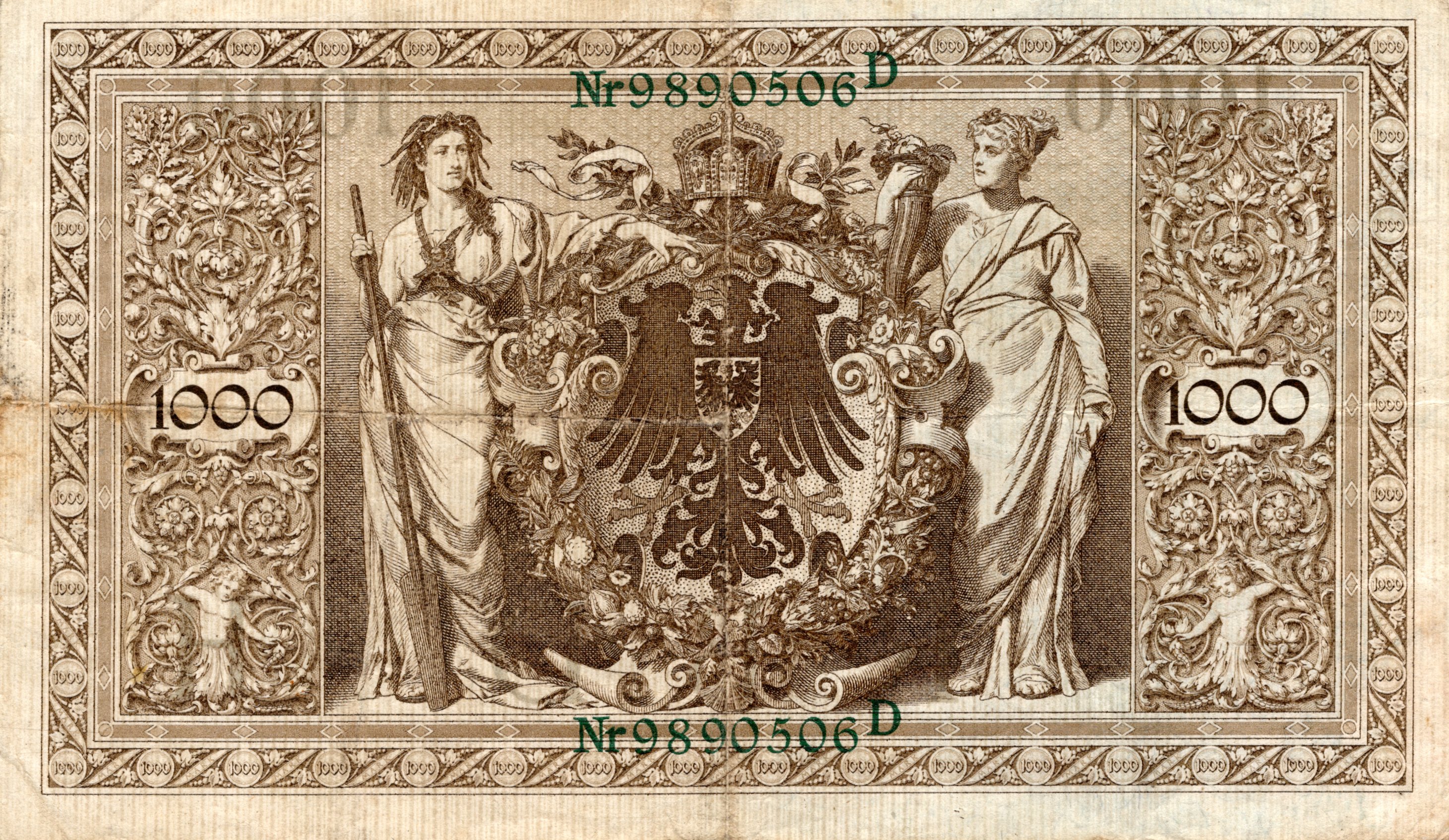 Bankovka 1000 mark, 1910 Série: D Pěkný stav