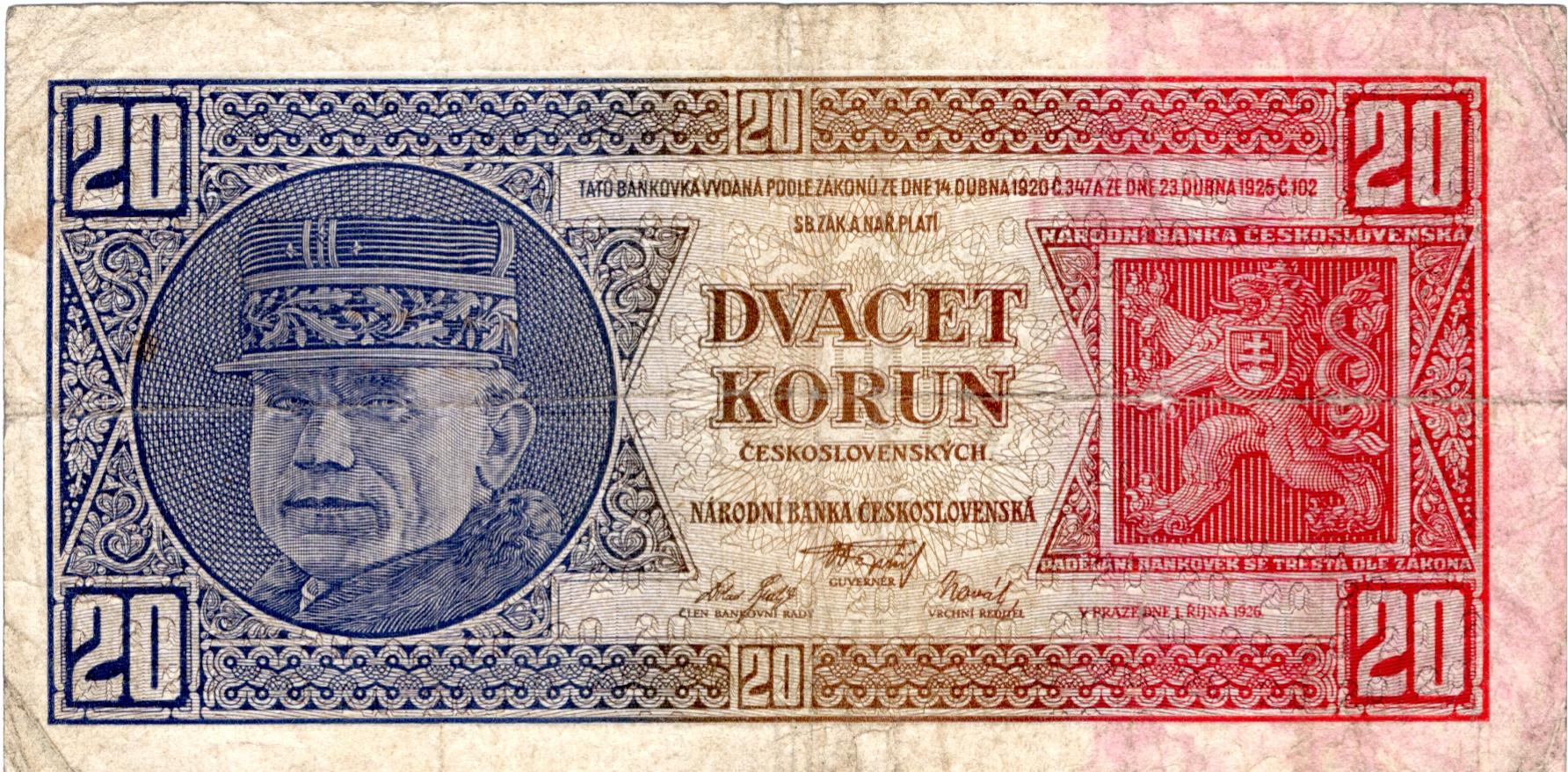 Československá Bankovka 20 korun 1926, Série Zf 786844