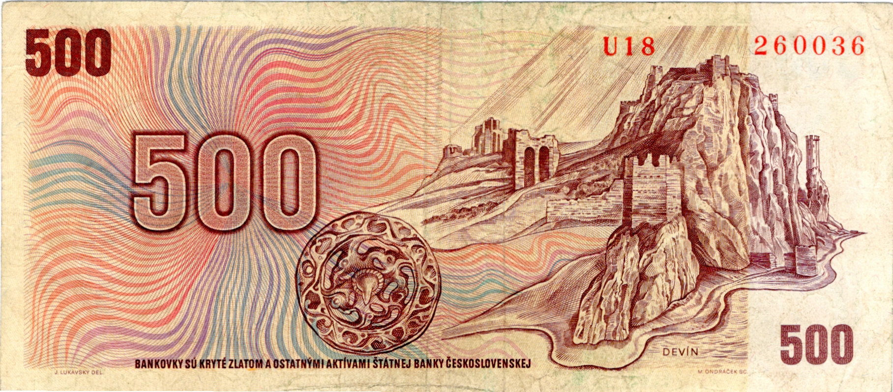 Československa Bankovka 500 Korun, 1973, U18 260036, Slovenský kolek