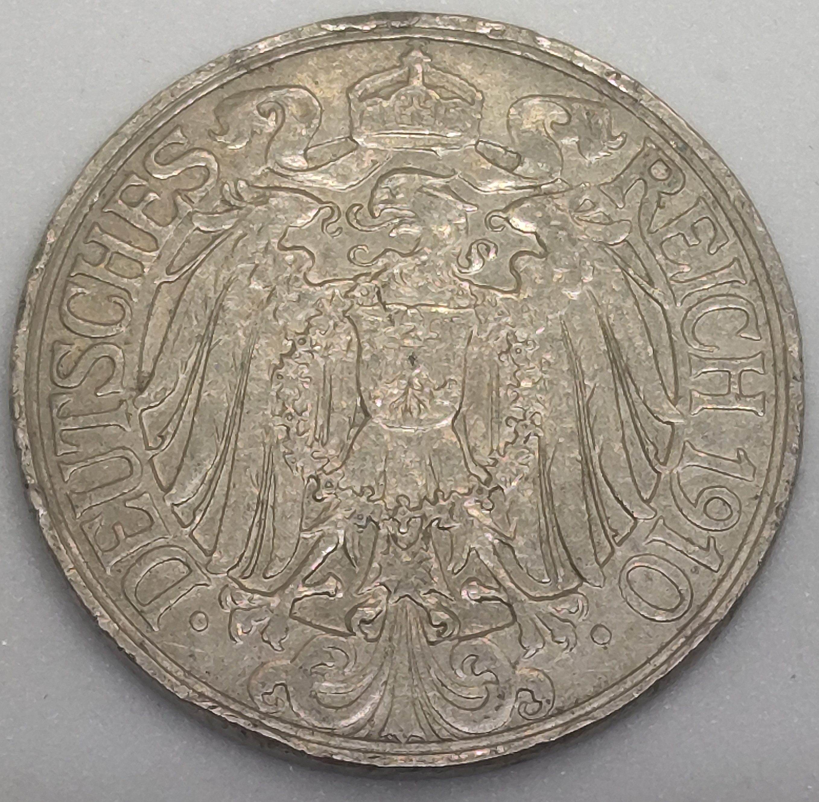 Stará Německá mince 25 Pfenig, Císařství 1910 A