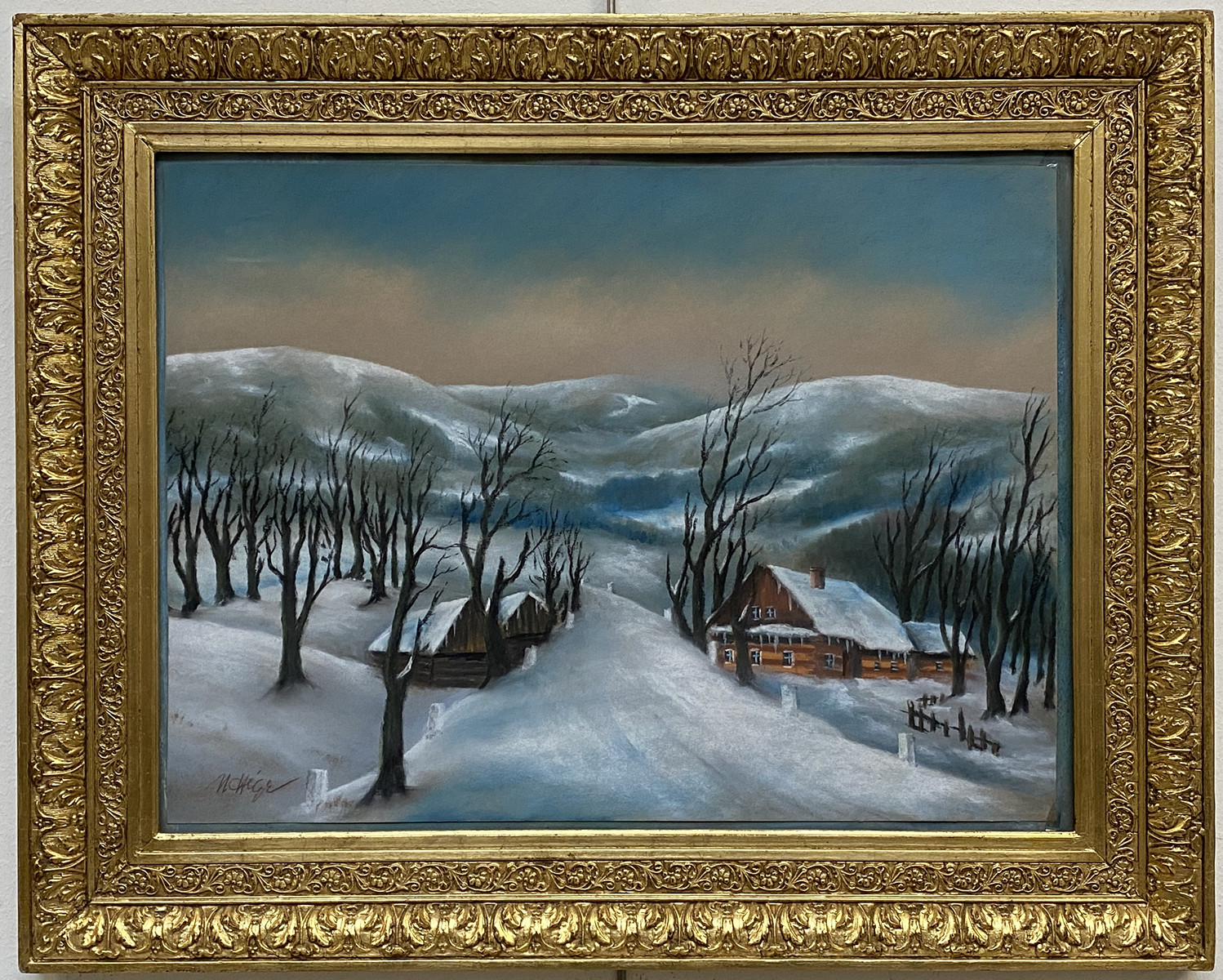 Luxusný obraz Orlické hory, Rozměr 47cm x 63cm, Pastel, Rok 1929, Krásný rám !!!