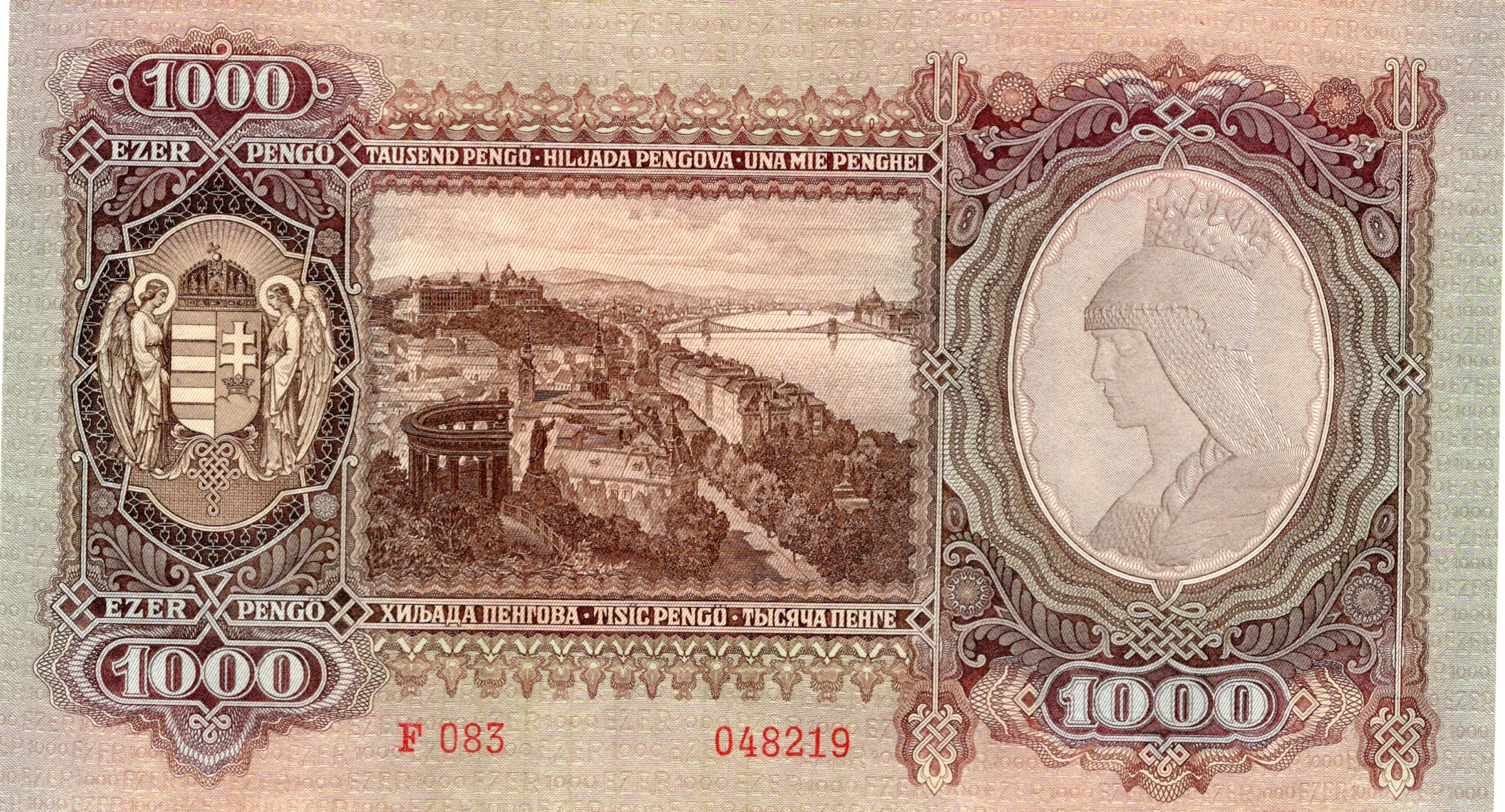 Maďarská Bankovka 1000 pengő. 1943, F083 Luxusní stav !