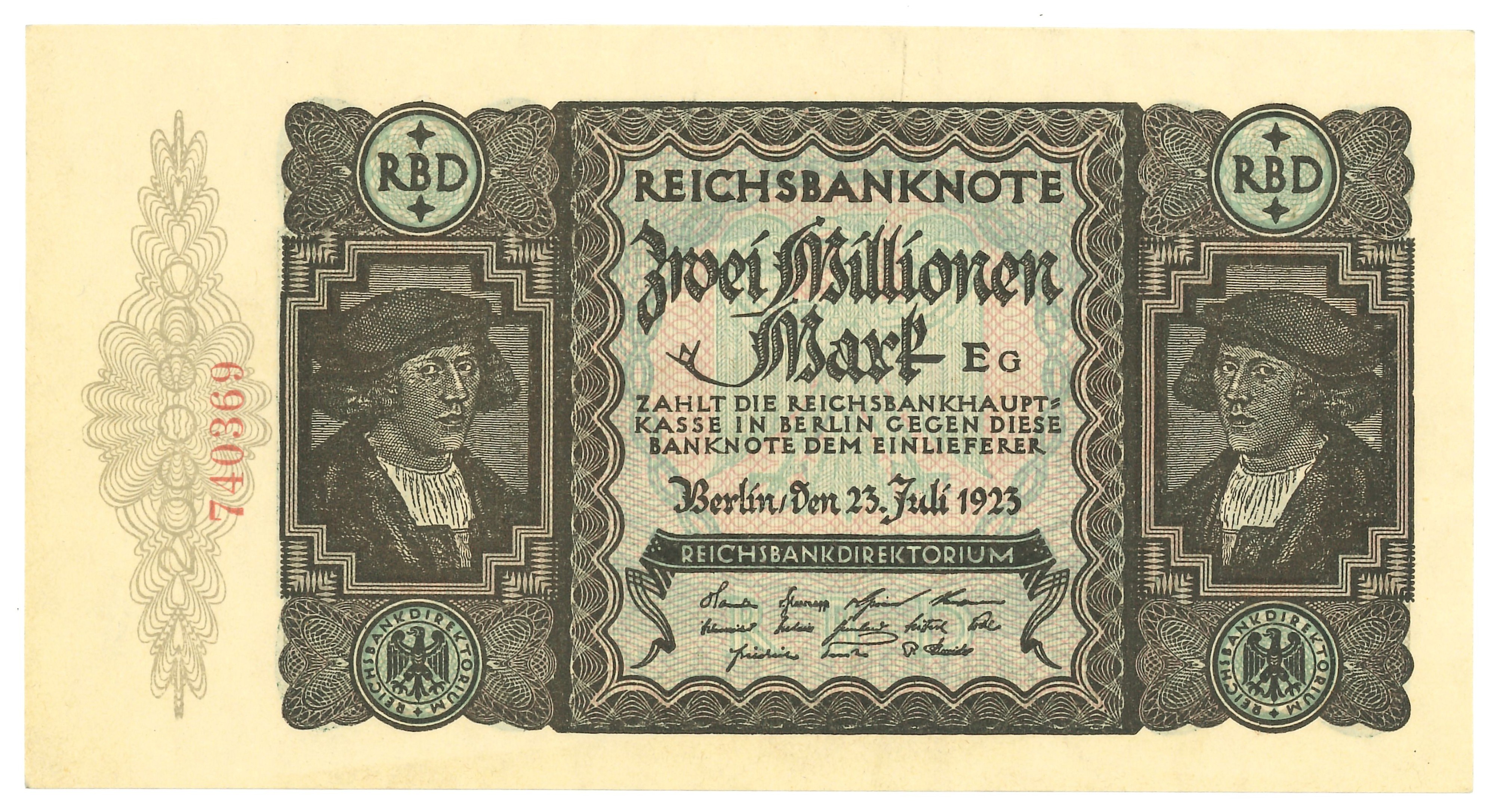 Německá bankovka 2 millionen Mark 1923 UNC - TOP STAV, 740369