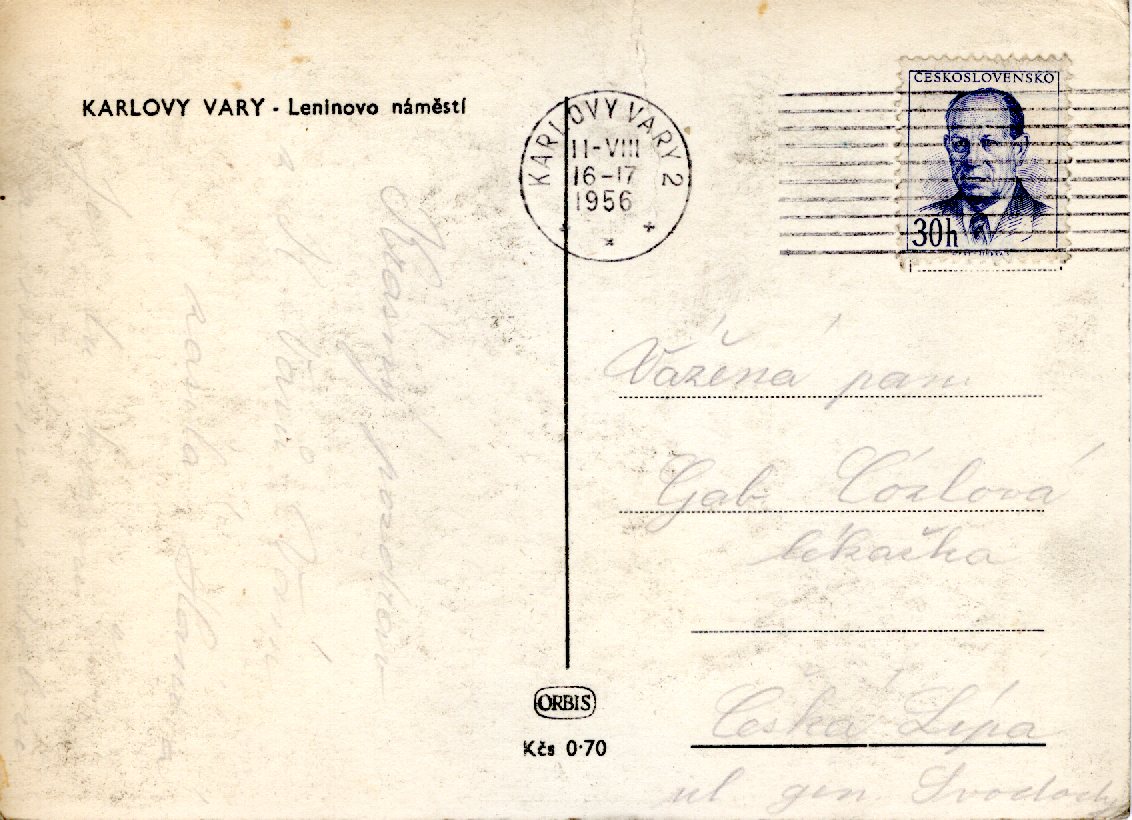 Stará Pohlednice - Karlovy Vary Leninovo náměstí 1956