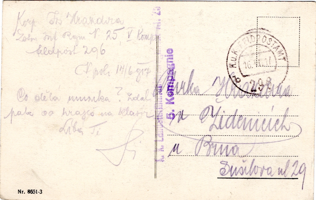Stará Pohlednice FELDPOSTAMT Krajinka, rok 1917