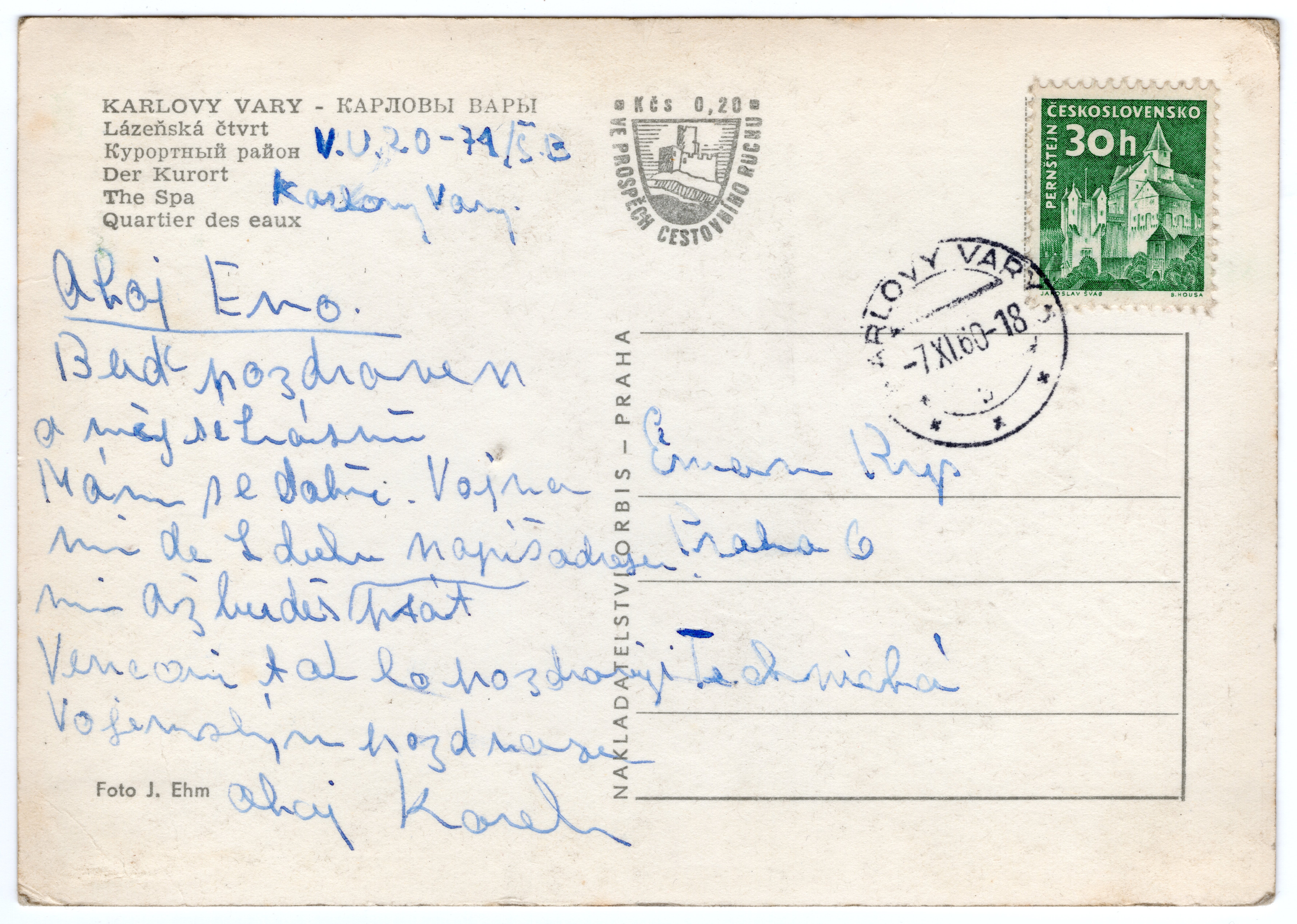 Stará Pohlednice Karlovy Vary Lázeňská čtvrt 1960