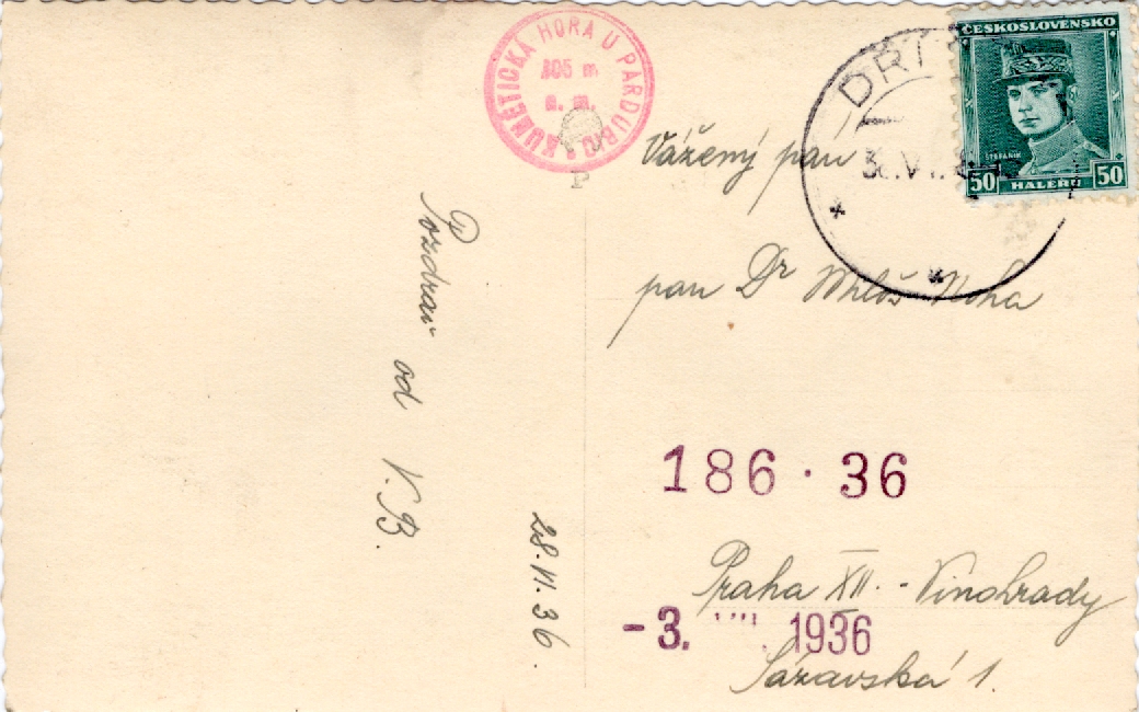 Stará Pohlednice Kunětická Hora, rok 1936