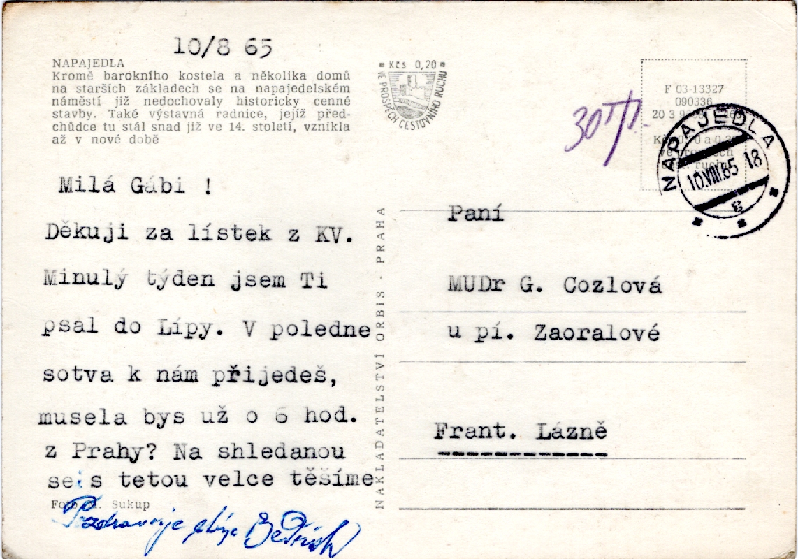 Stará Pohlednice Napajedla rok 1965