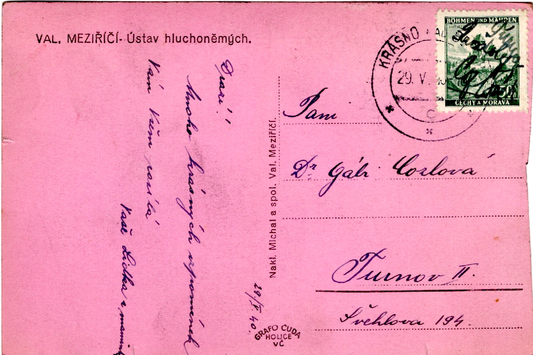Stará Pohlednice Val. Meziříčí - Ústav hluchoněmých, rok 1940