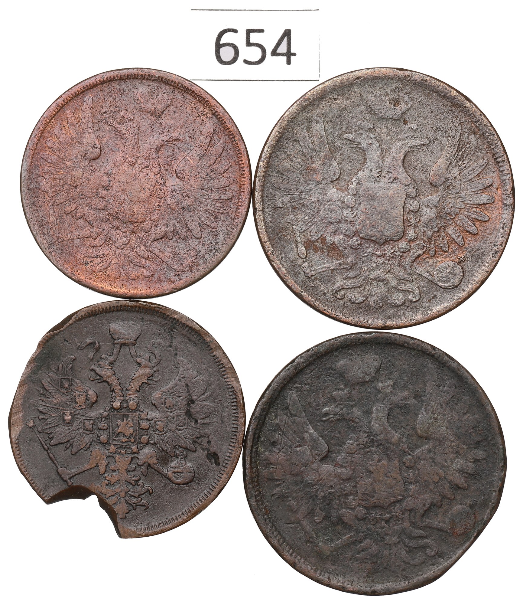 Staré Ruské Mince v sadě 4 kusů, Konvolut 3 a 5 kopějek Rok 1855 až 1864