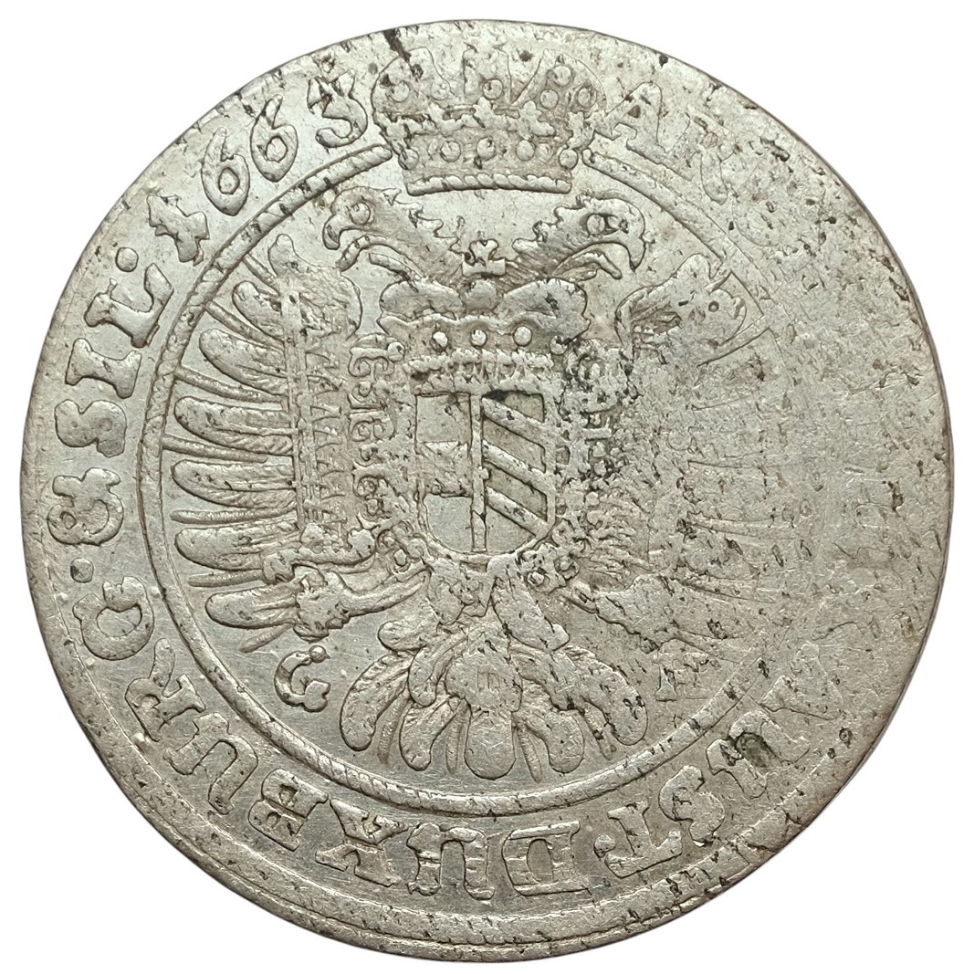 Stříbrná mince Leopold I., 15 krejcar, Rok 1663 - Vzácný typ !!!