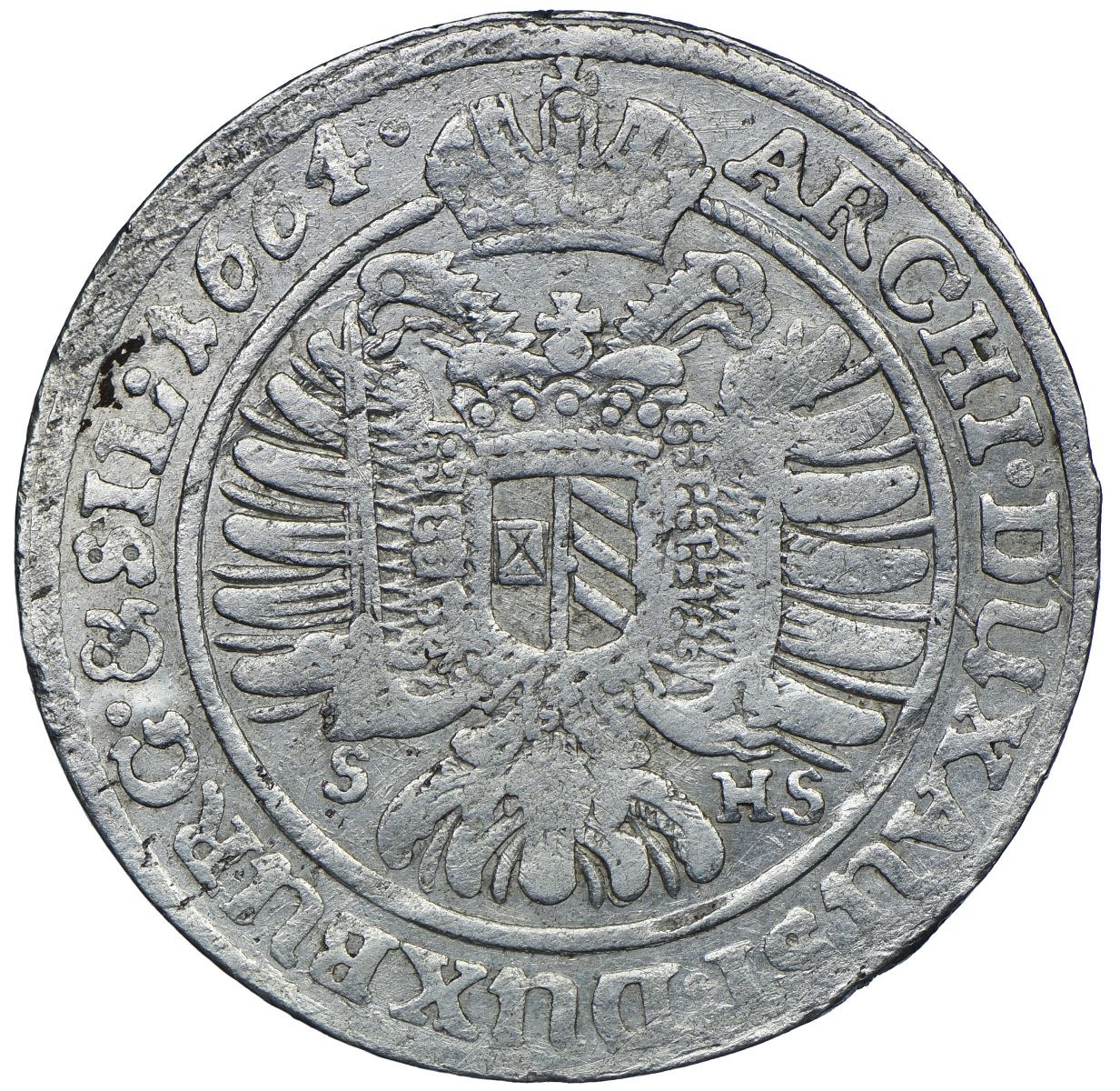 Stříbrná mince Leopold I., 15 krejcar, Rok 1664, SHS - Vzácný !!!