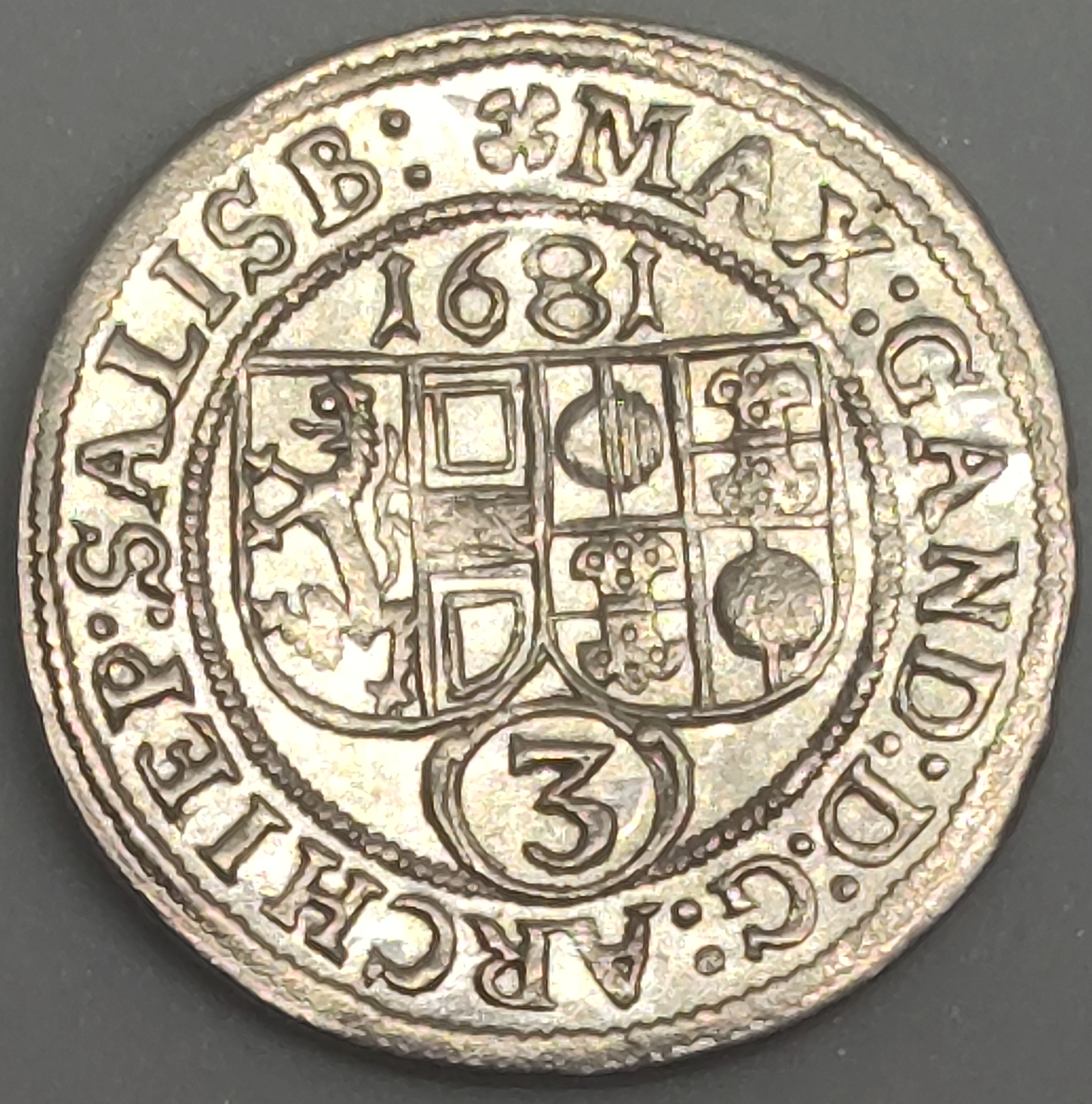 TOP Stříbrná Mince 3 Krejcar 1681, stav 0/0 LUXUSNÍ STAV !