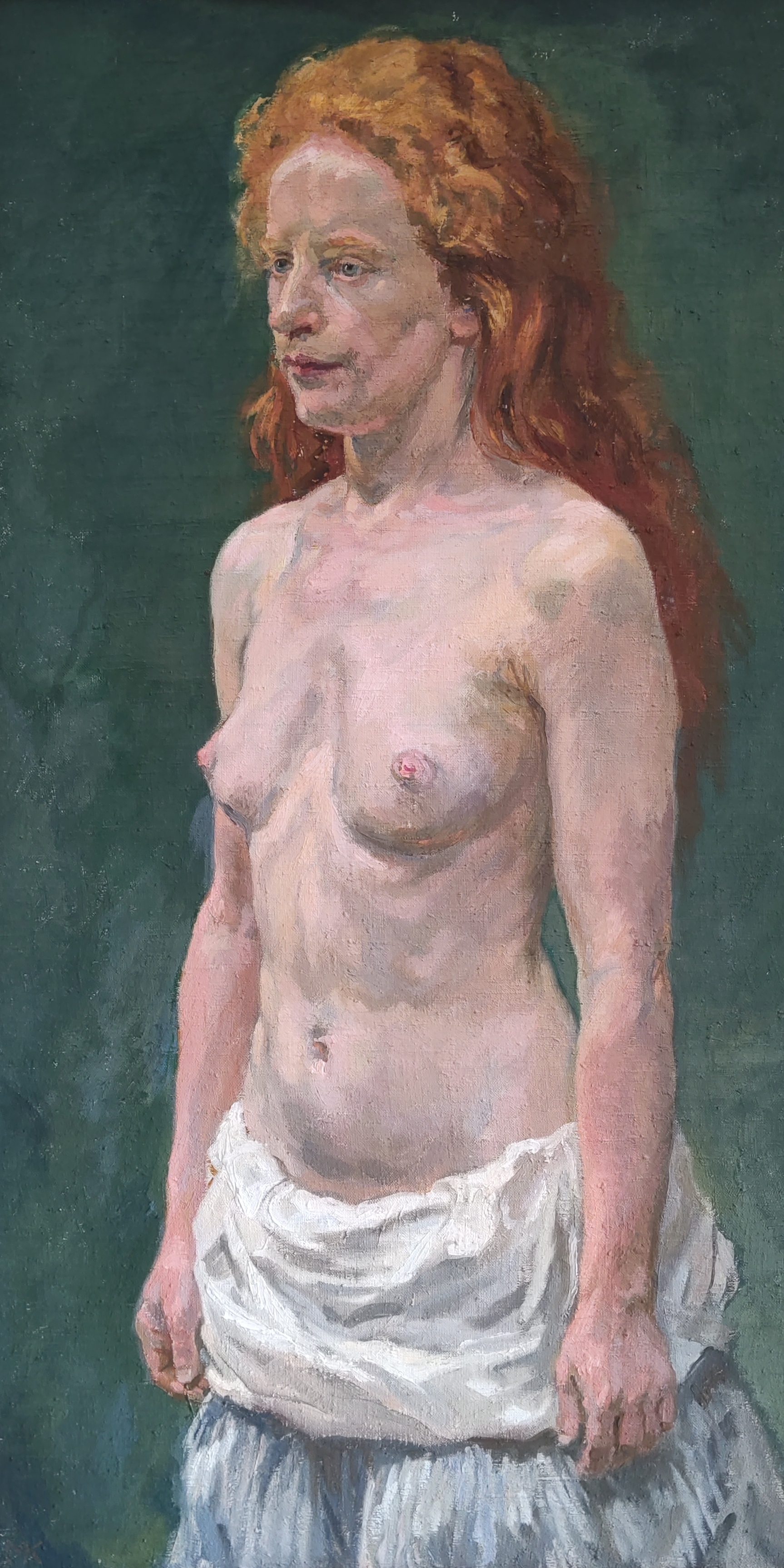 Obraz Akt zrzavé svlečené ženy, olej na plátně 96cm x 57cm. Moc pěkné !