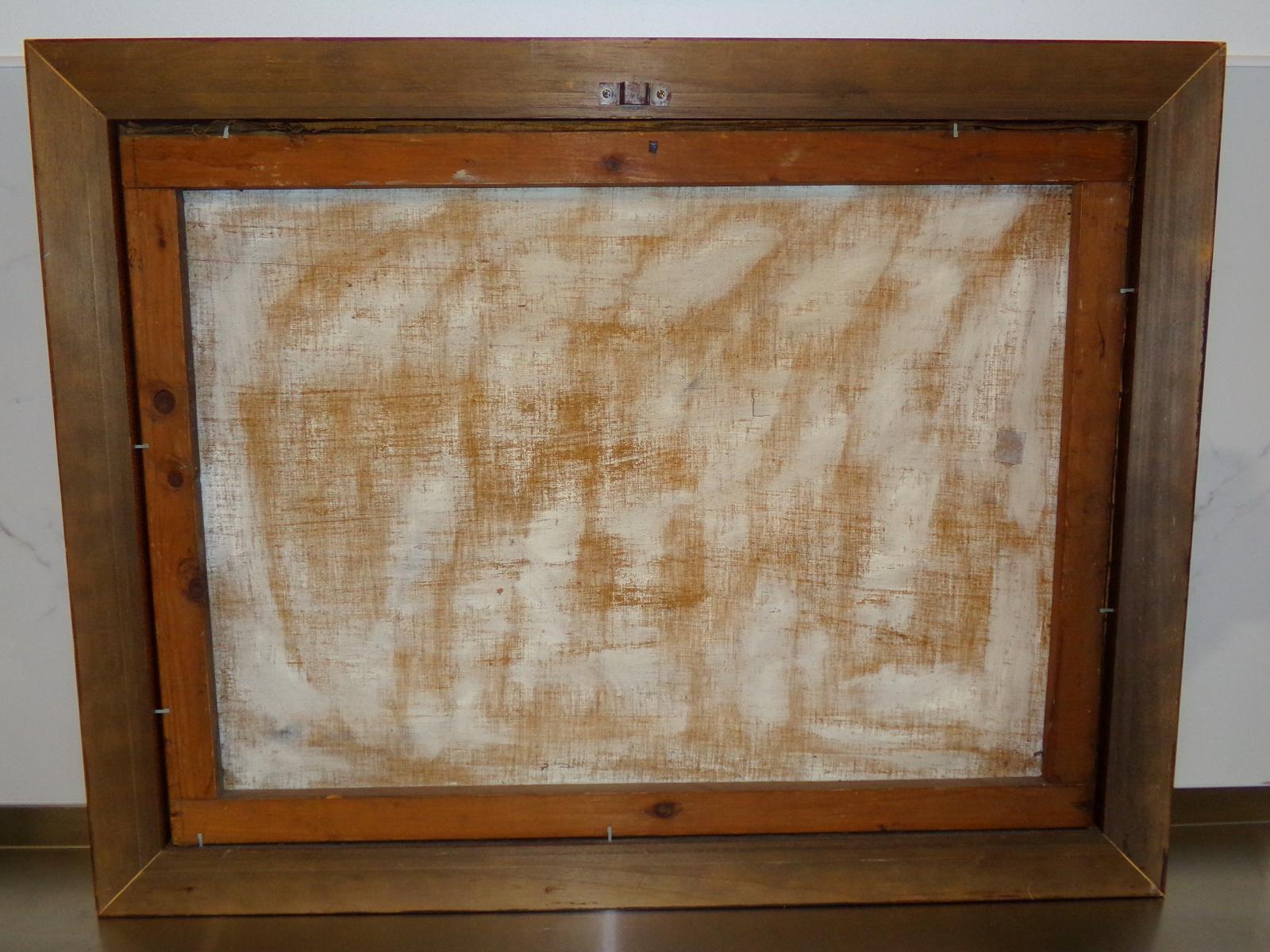 Olej na plátně - Hrající se zvířatka ve stájí, 85x66cm !