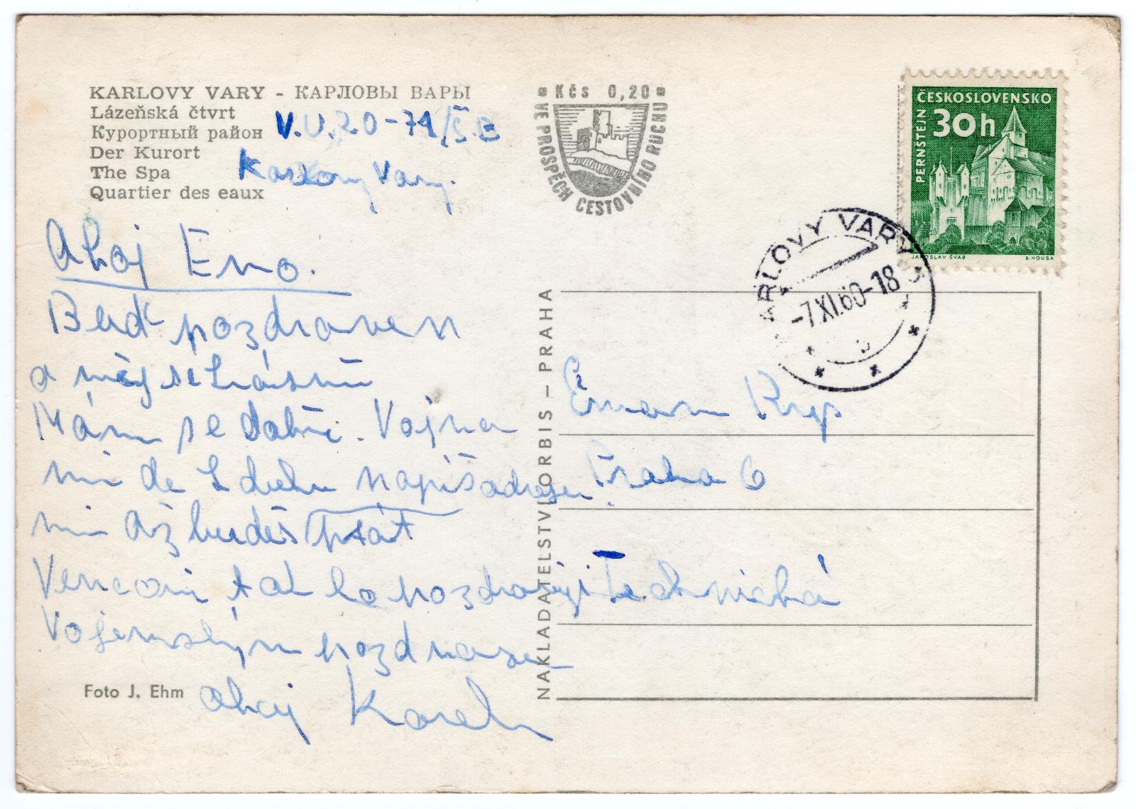 Stará Pohlednice A18, Karlovy Vary Lázeňská čtvrt 1960
