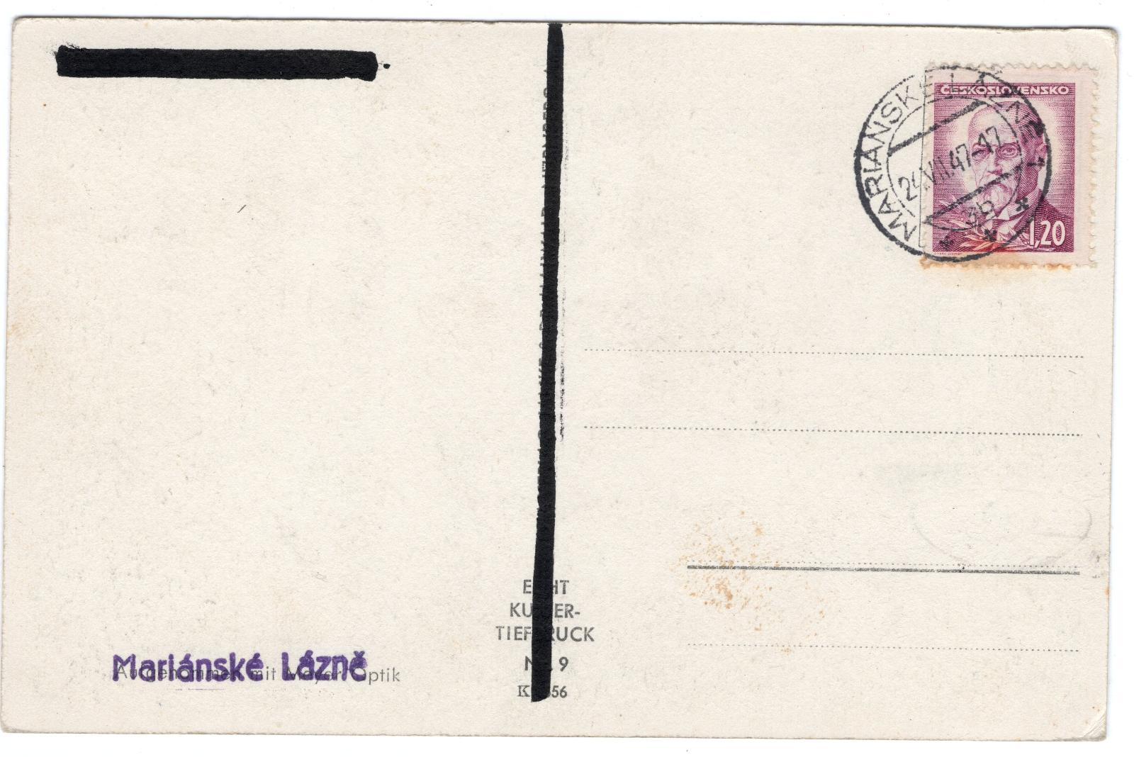 Stará Pohlednice Mariánské Lázně, rok 1947