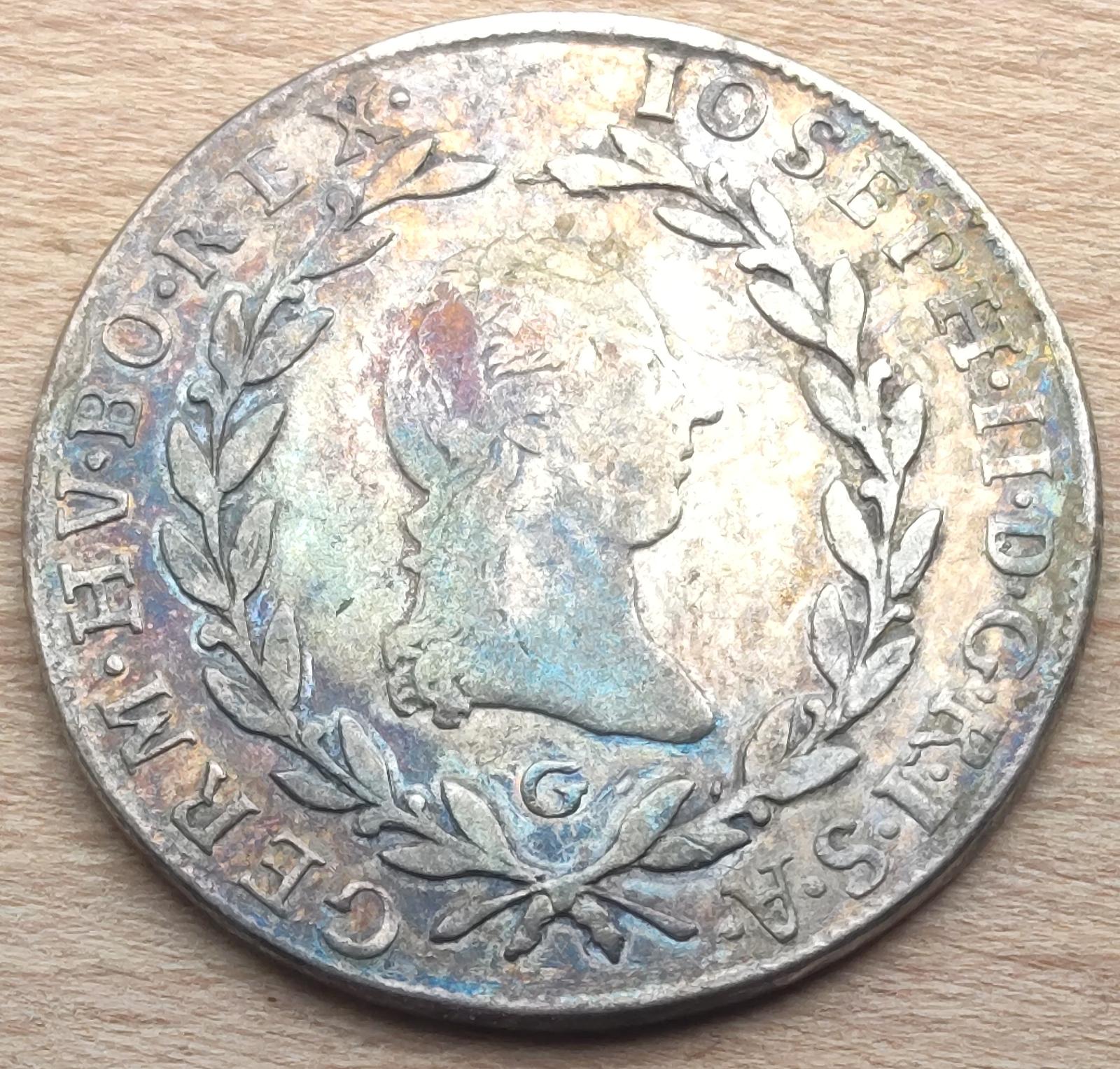 Stříbrná mince 20 krejcarů 1790 G, Vzácnější typ ( kod 8 )