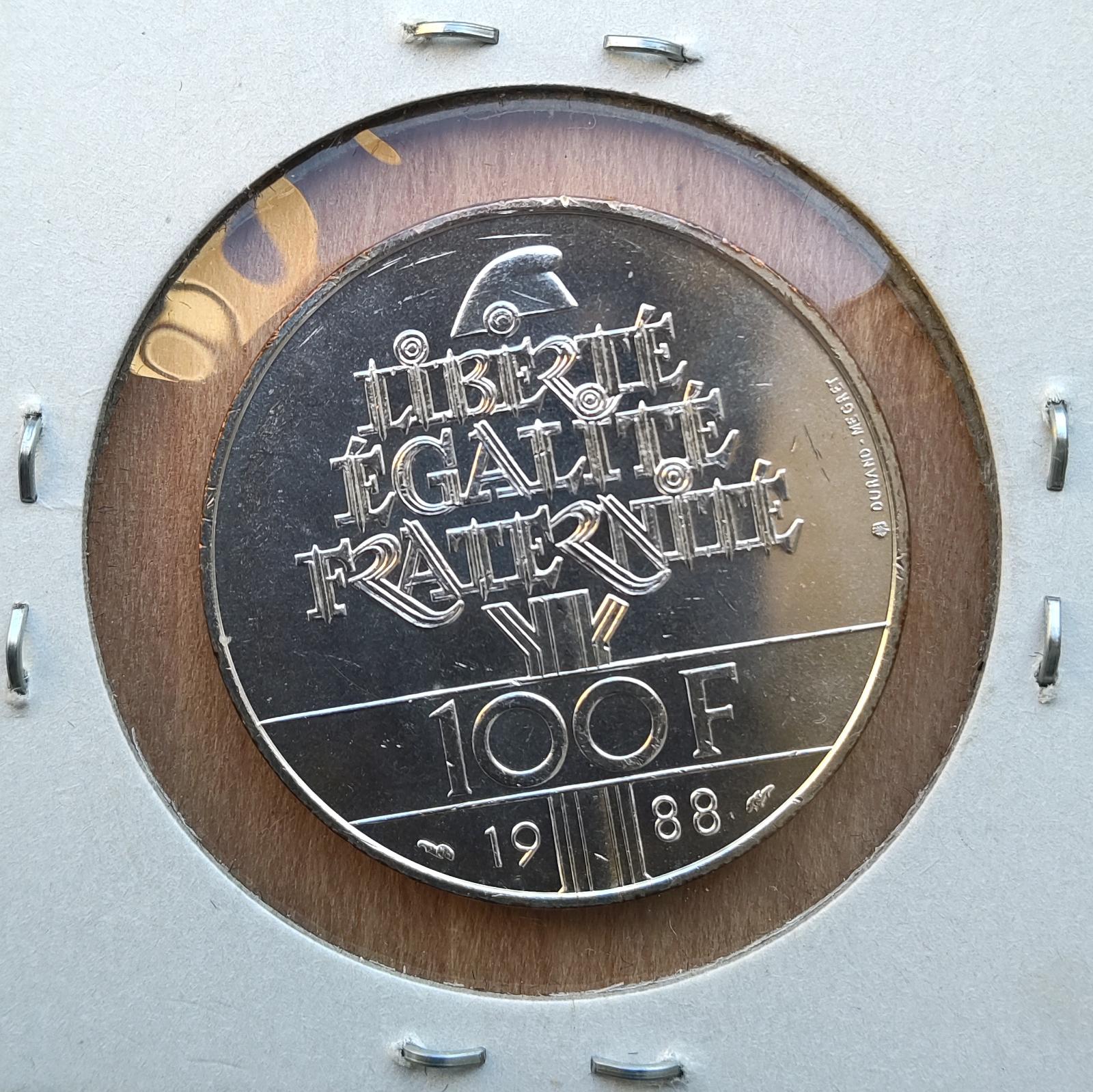 Stříbrný 100 Francs 1988, Bratrství Svoboda Rovnost