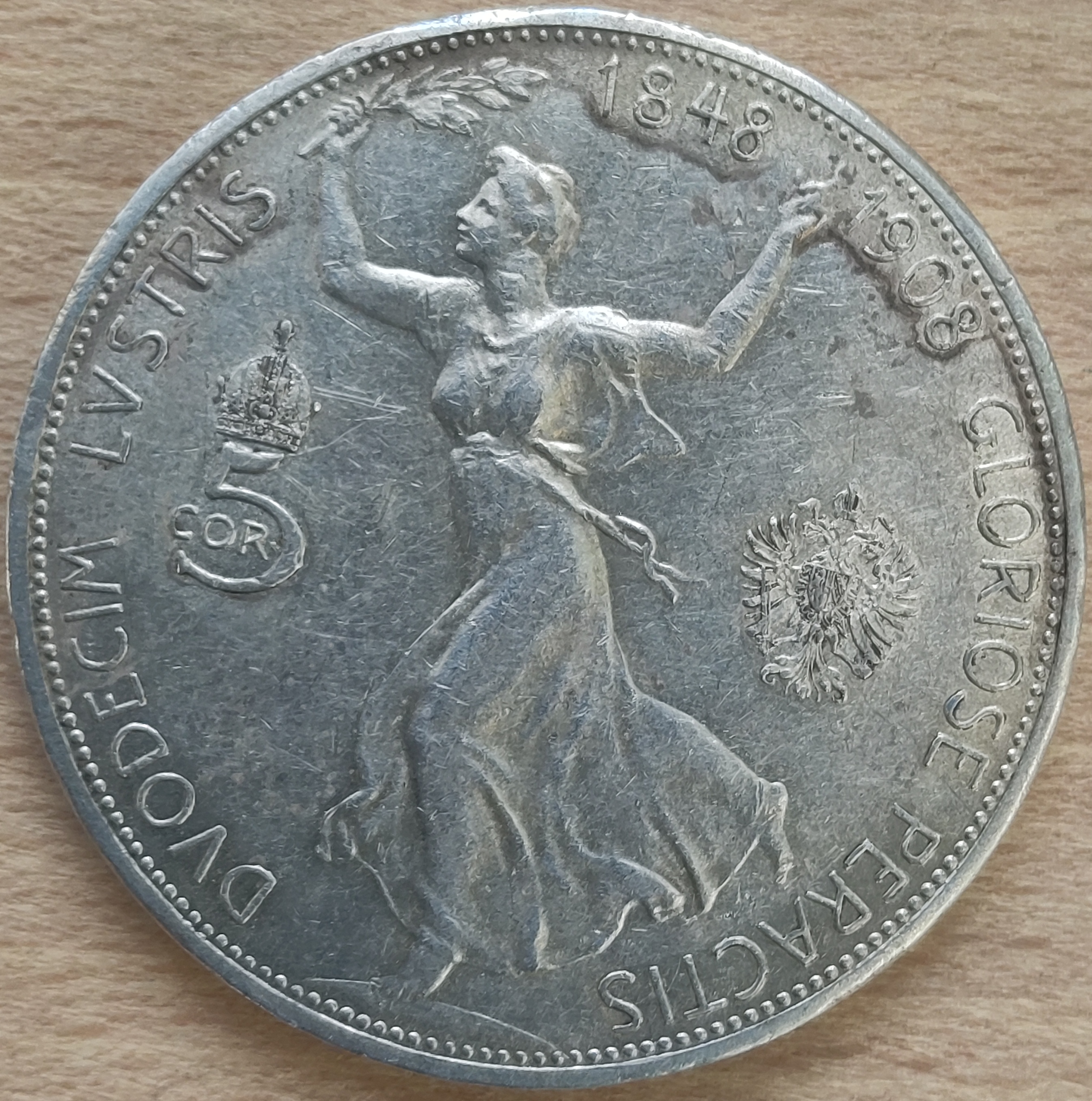 Stříbrná mince Rakousko Uhersko. 5 Koruna Františka Josef 1908 ( 4017 )