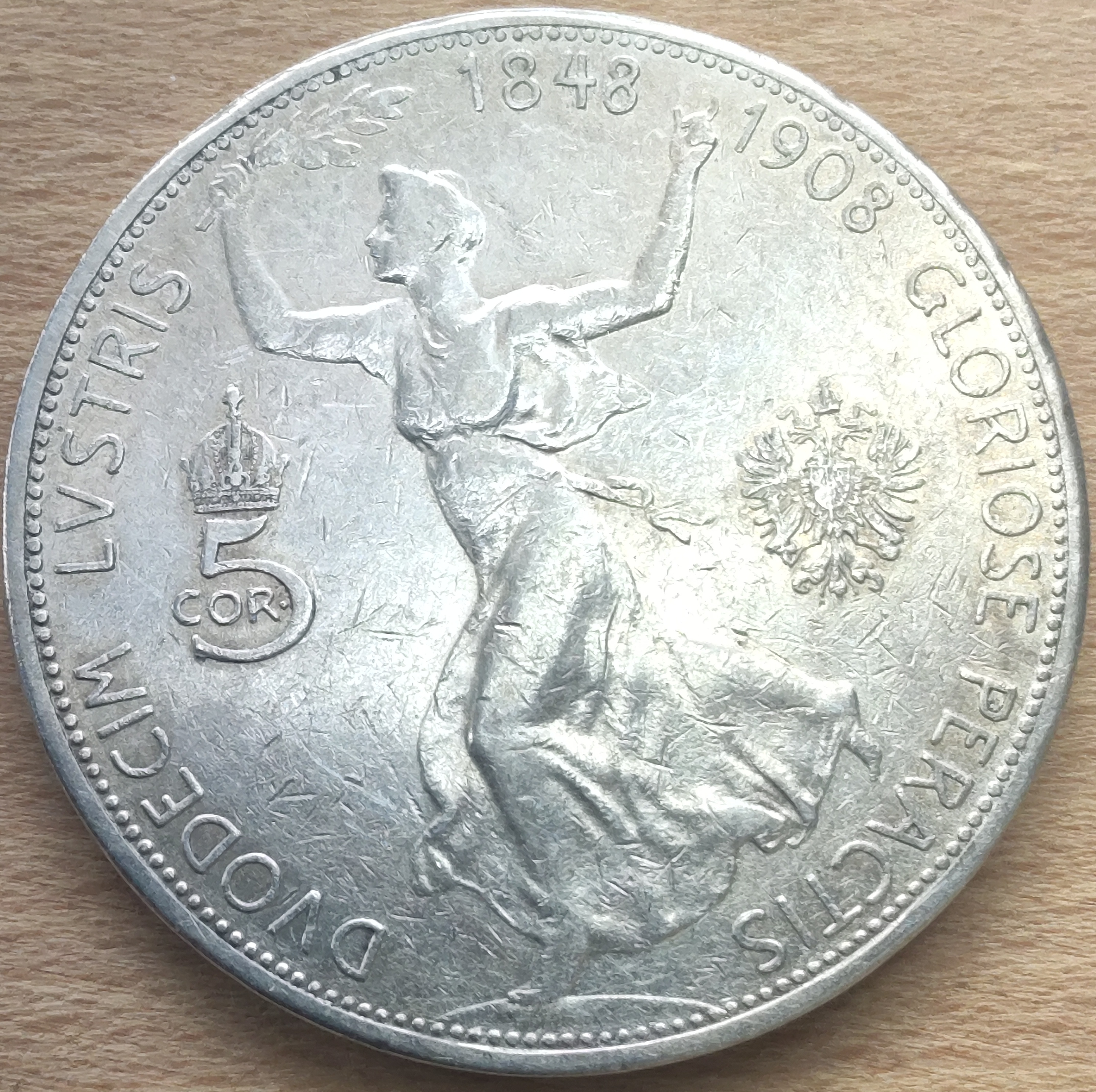Stříbrná mince Rakousko Uhersko. 5 Koruna Františka Josef 1908 ( 4015 )