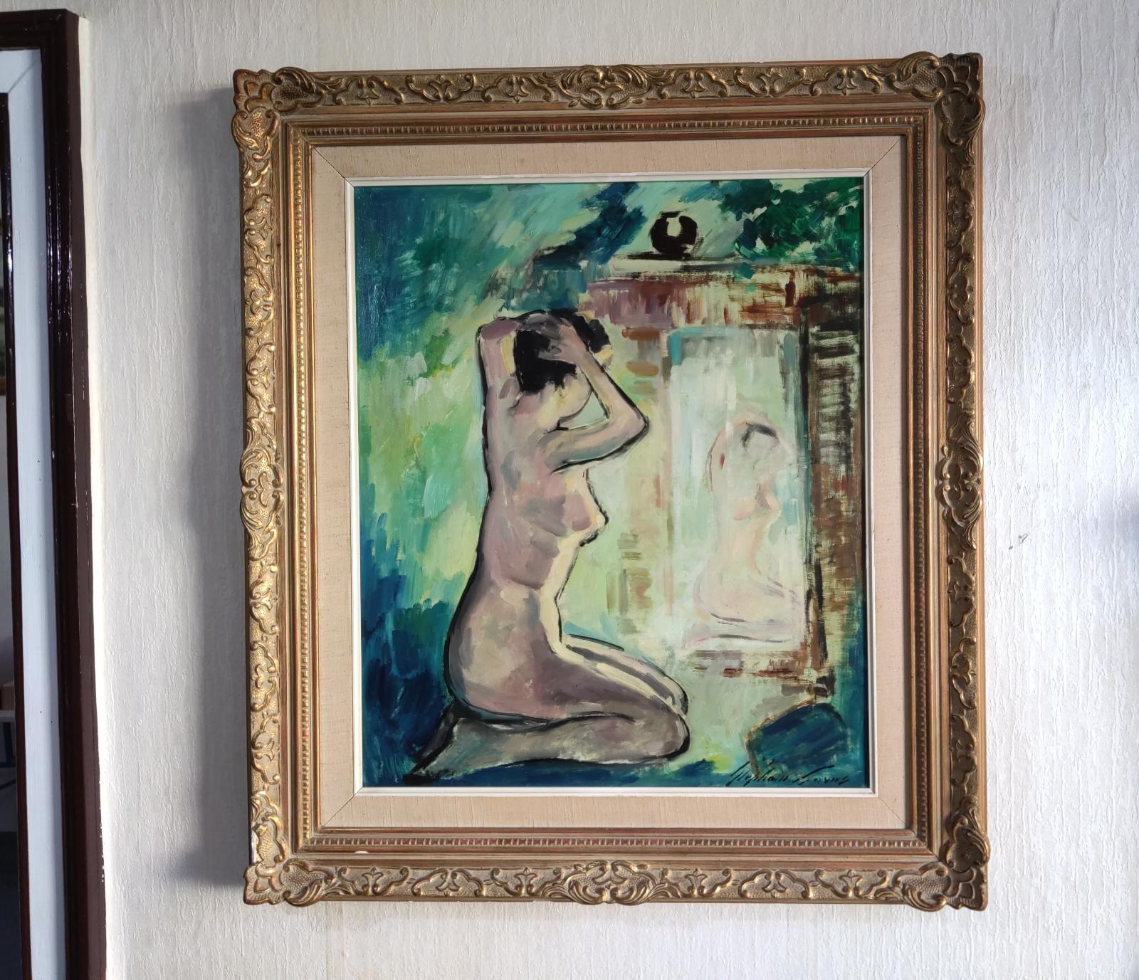 Obraz Olej na plátně. Moc pěkná malba Žena před zrcadlem! - 87x77cm !