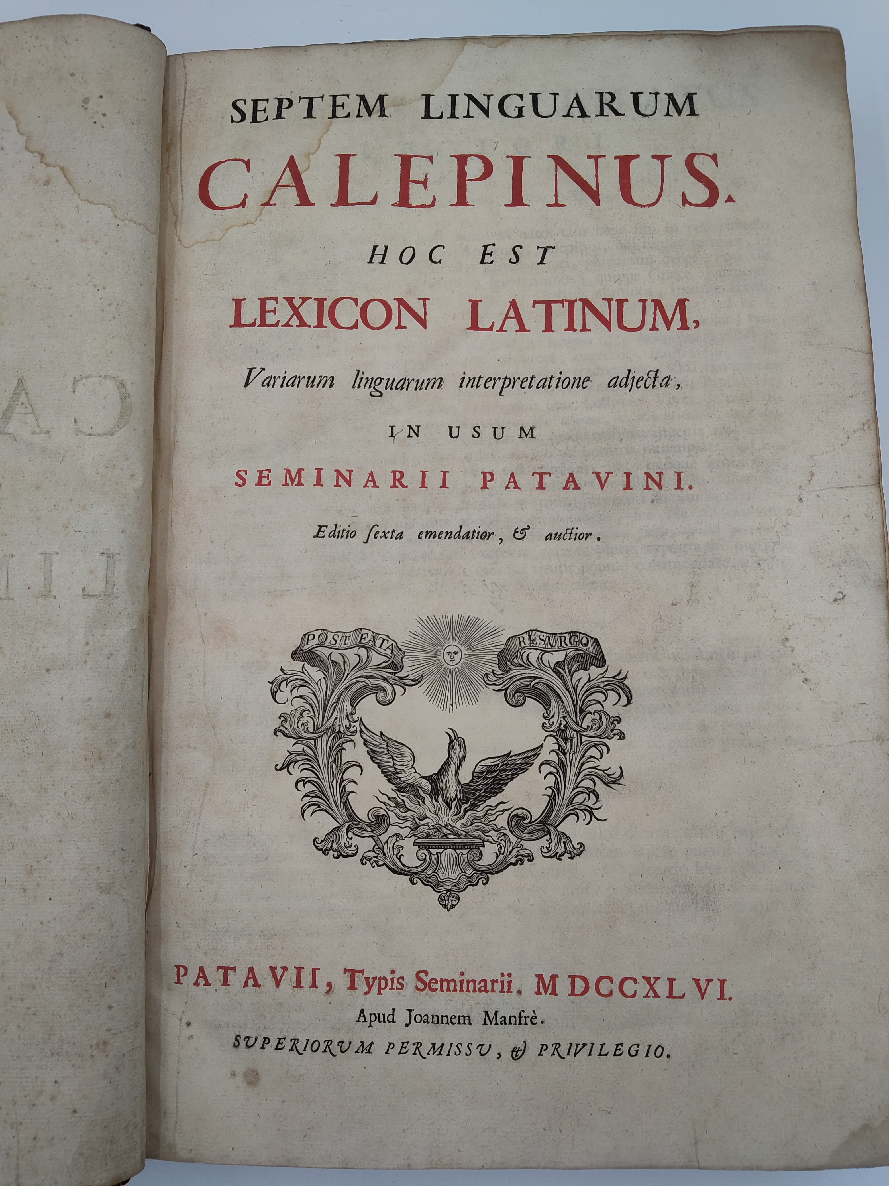 Kniha Septem Linguarum Calepinus Lexikon Latinum, Rok 1794