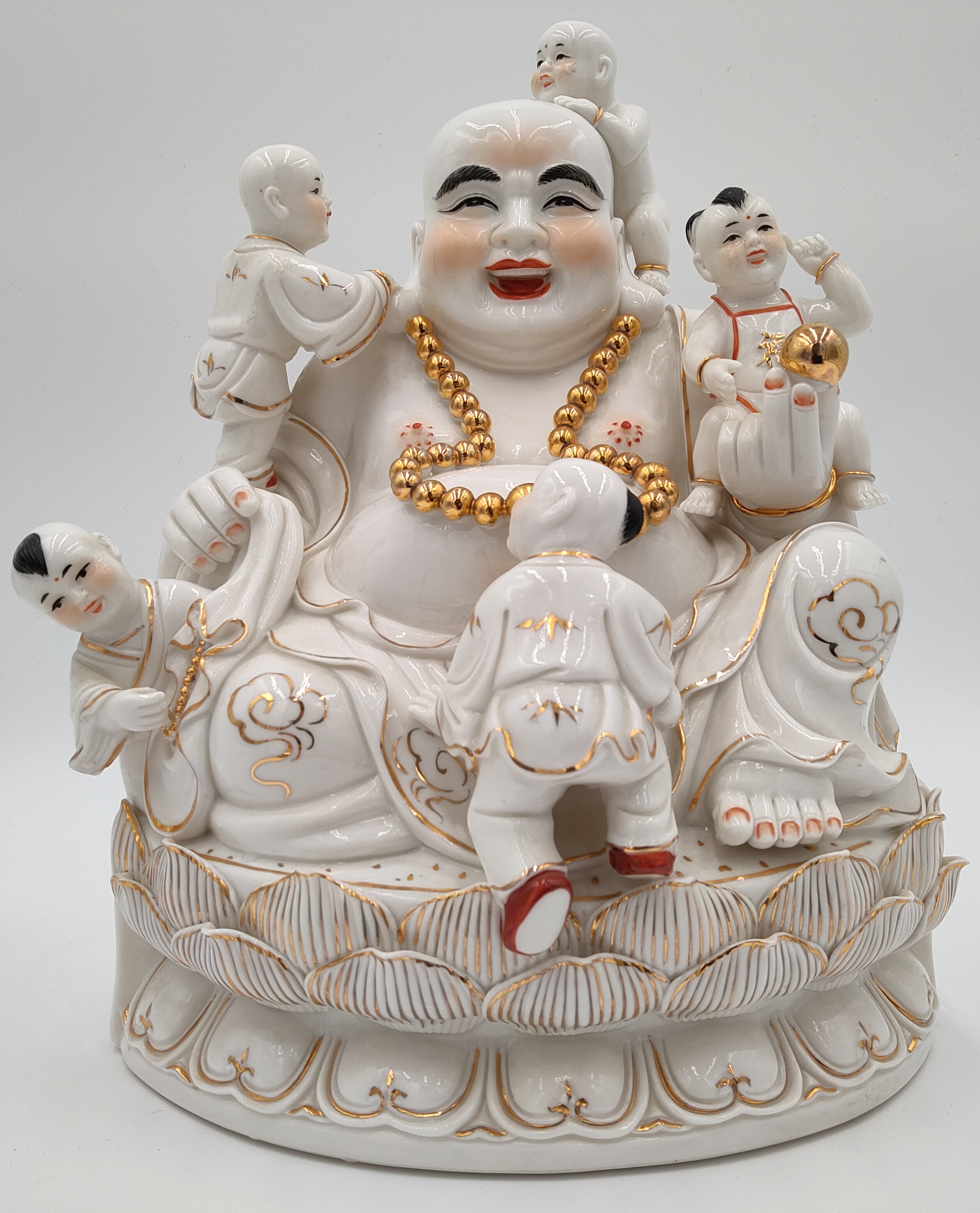 Socha smějícího se Buddhy Maitreya Dehua - 5 dětí Maitreya