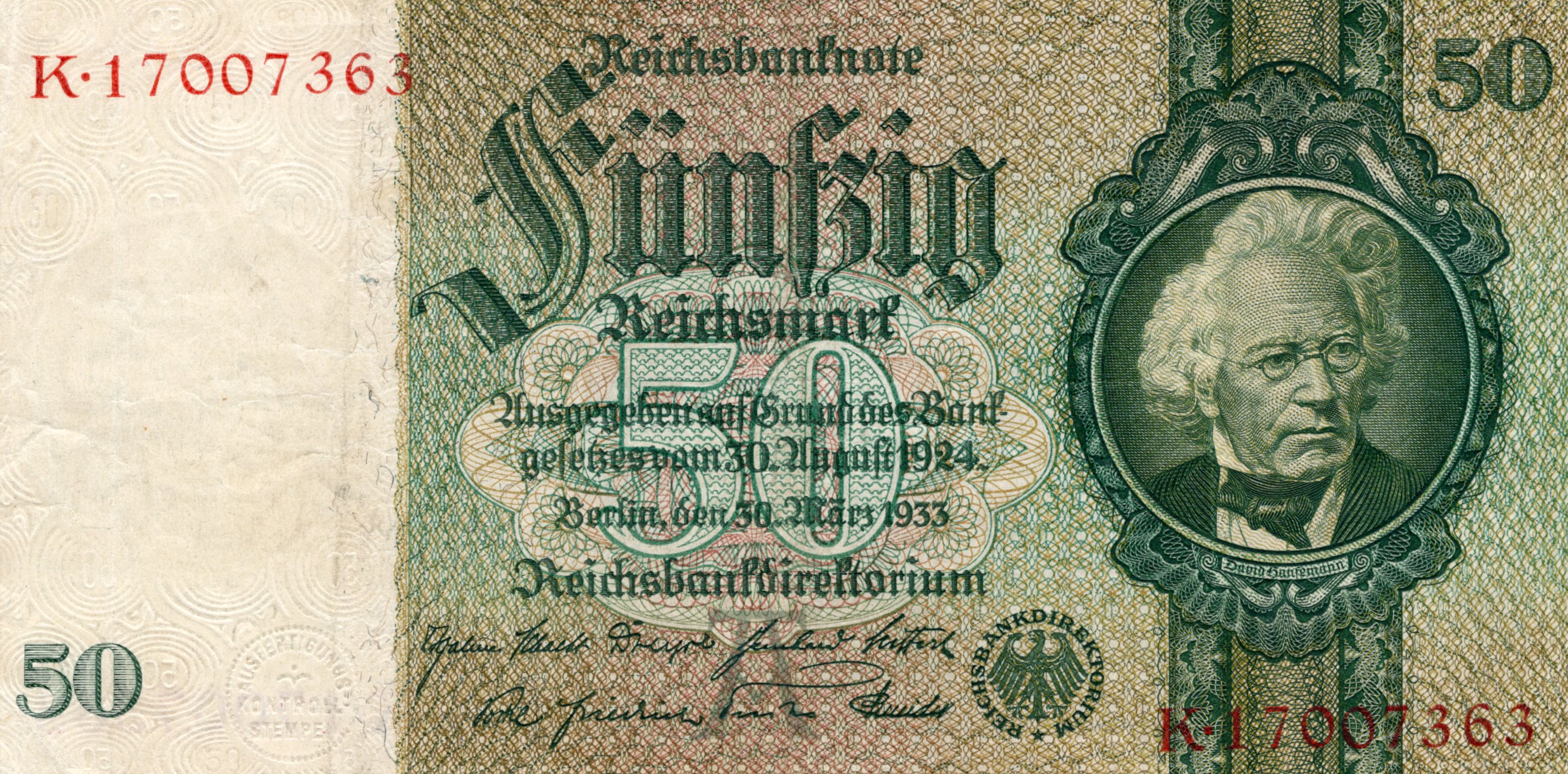 50 Reichsmark 1933, Série K 17007363