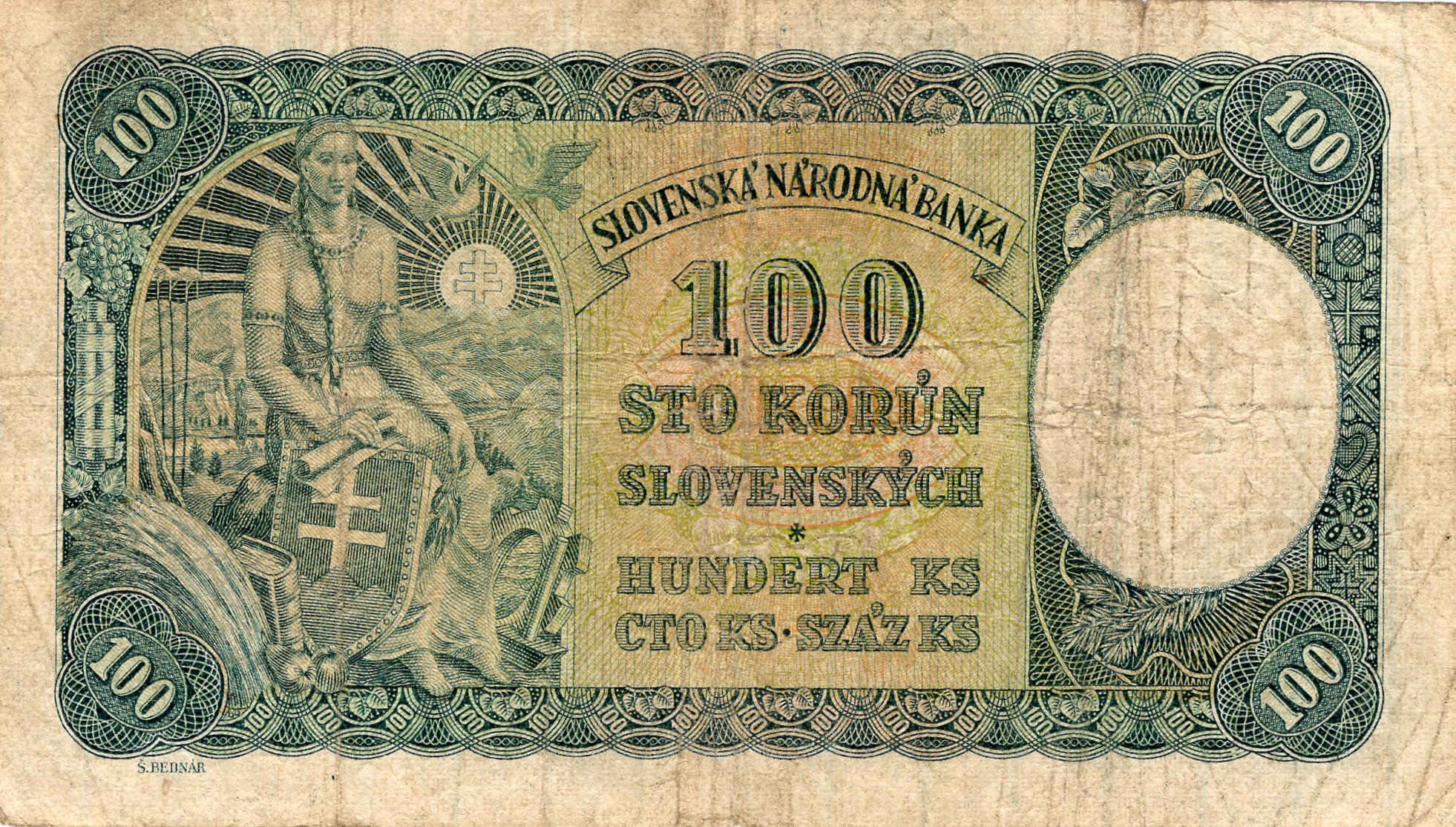 Bankovka 100 Korún 1939, B14 845444