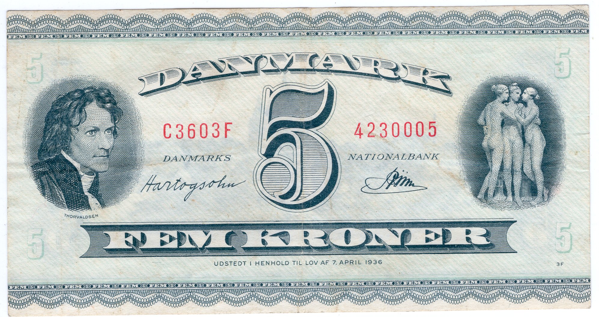 5 DANMARK 1936, FEM KRONER, C3603F - 4230005