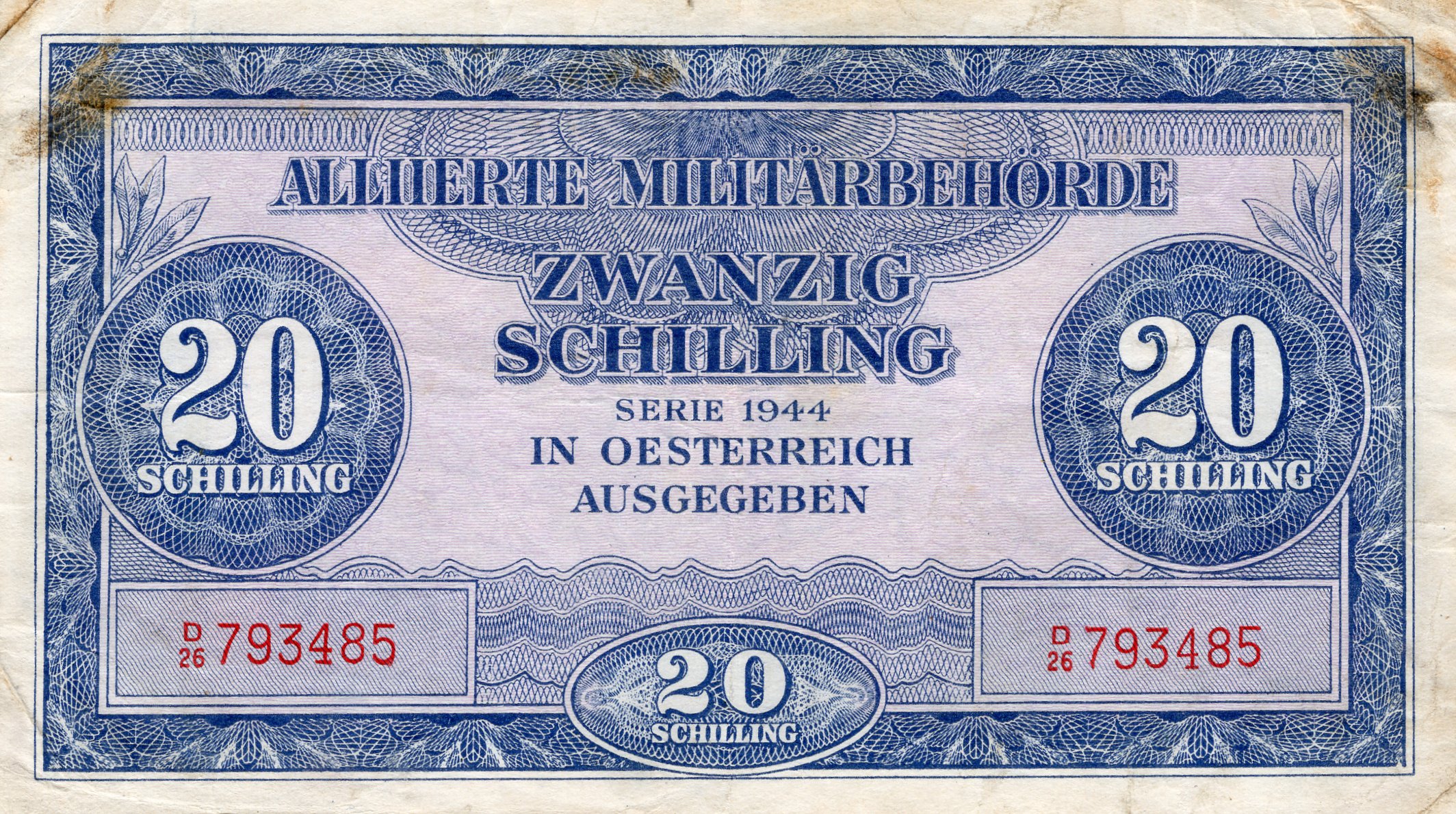 Rakouska Bankovka 20 schilling 1944