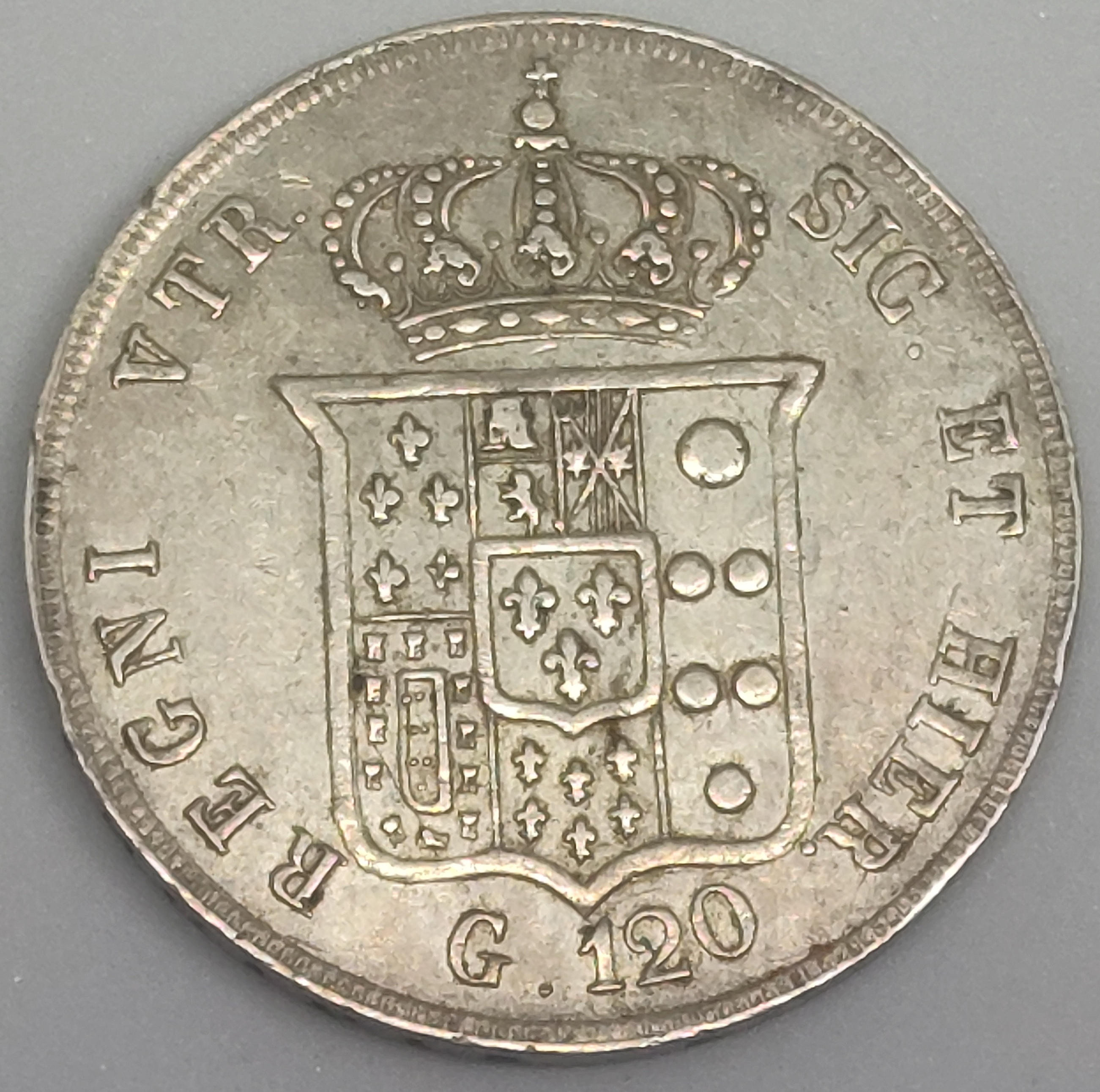 Stříbrná mince Kálovství Sicílie 1856 120 Grana, 27,53 gramů
