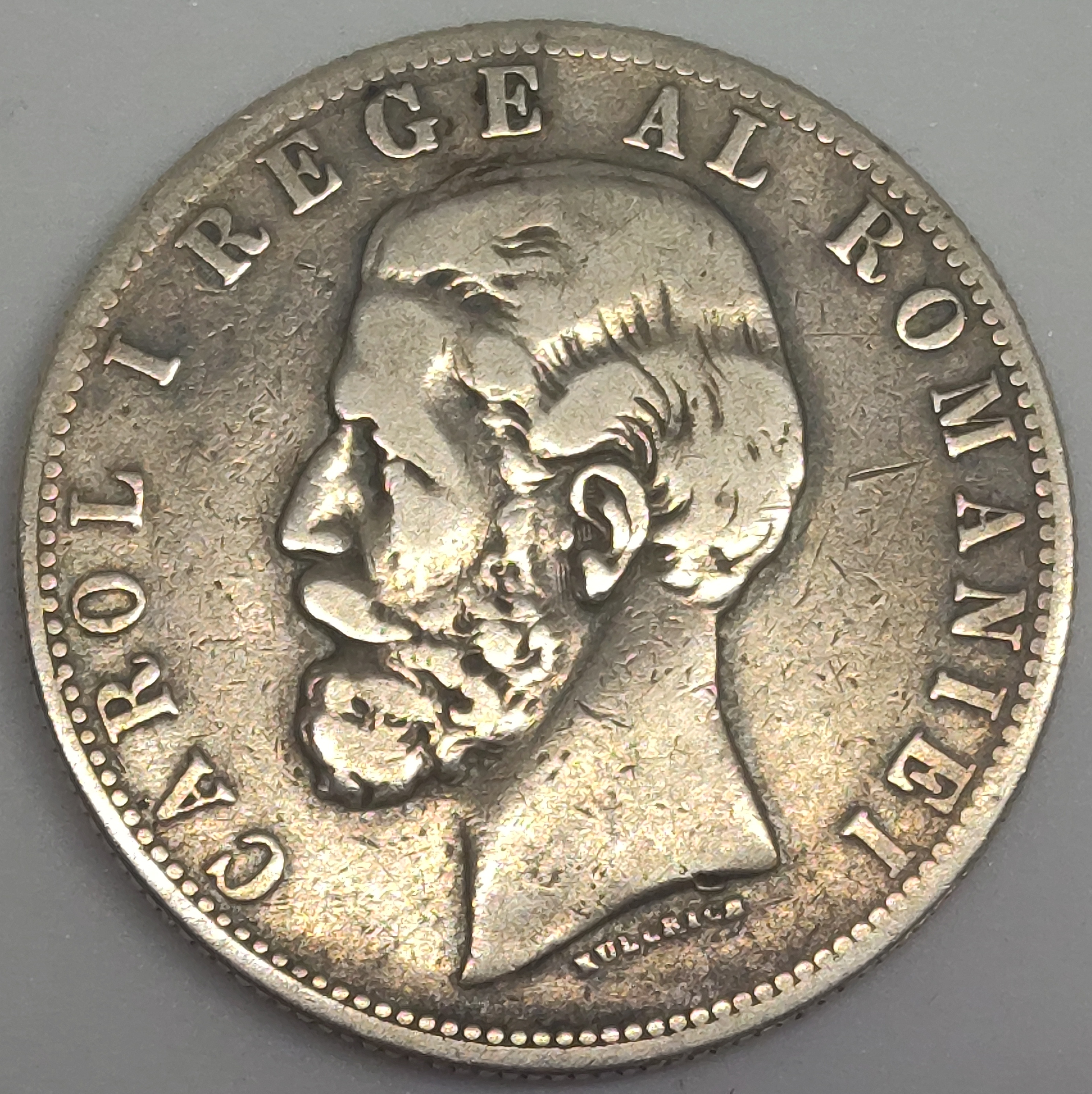 Stříbrná Mince 5 Lei Rumunsko 1881 B, Carol I Ag stříbro 24,33g Ag 900