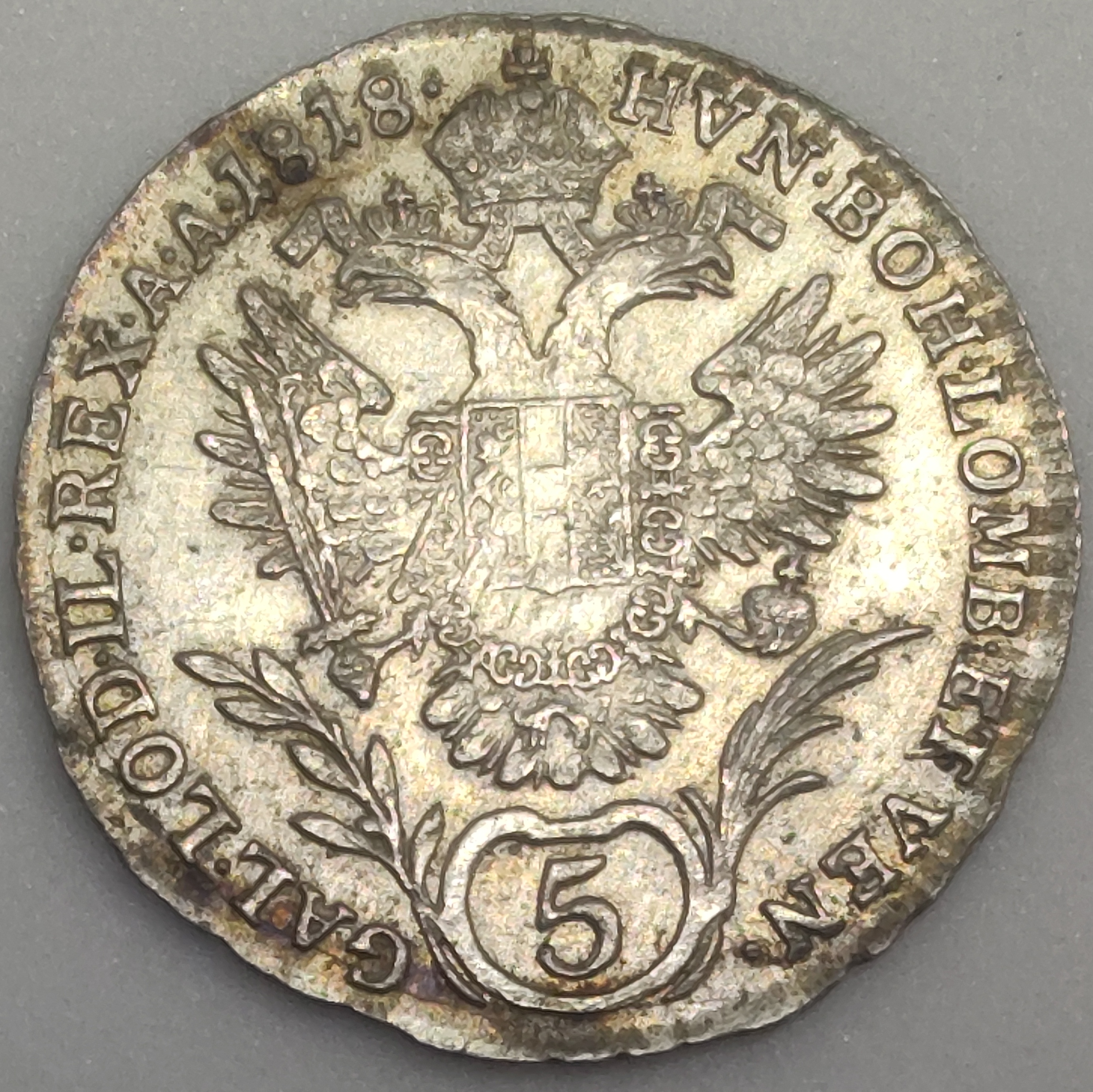 Stará Stříbrná mince, 5 krejcár 1818 B, Kremnica - Františka I.,Vzácnější typ !