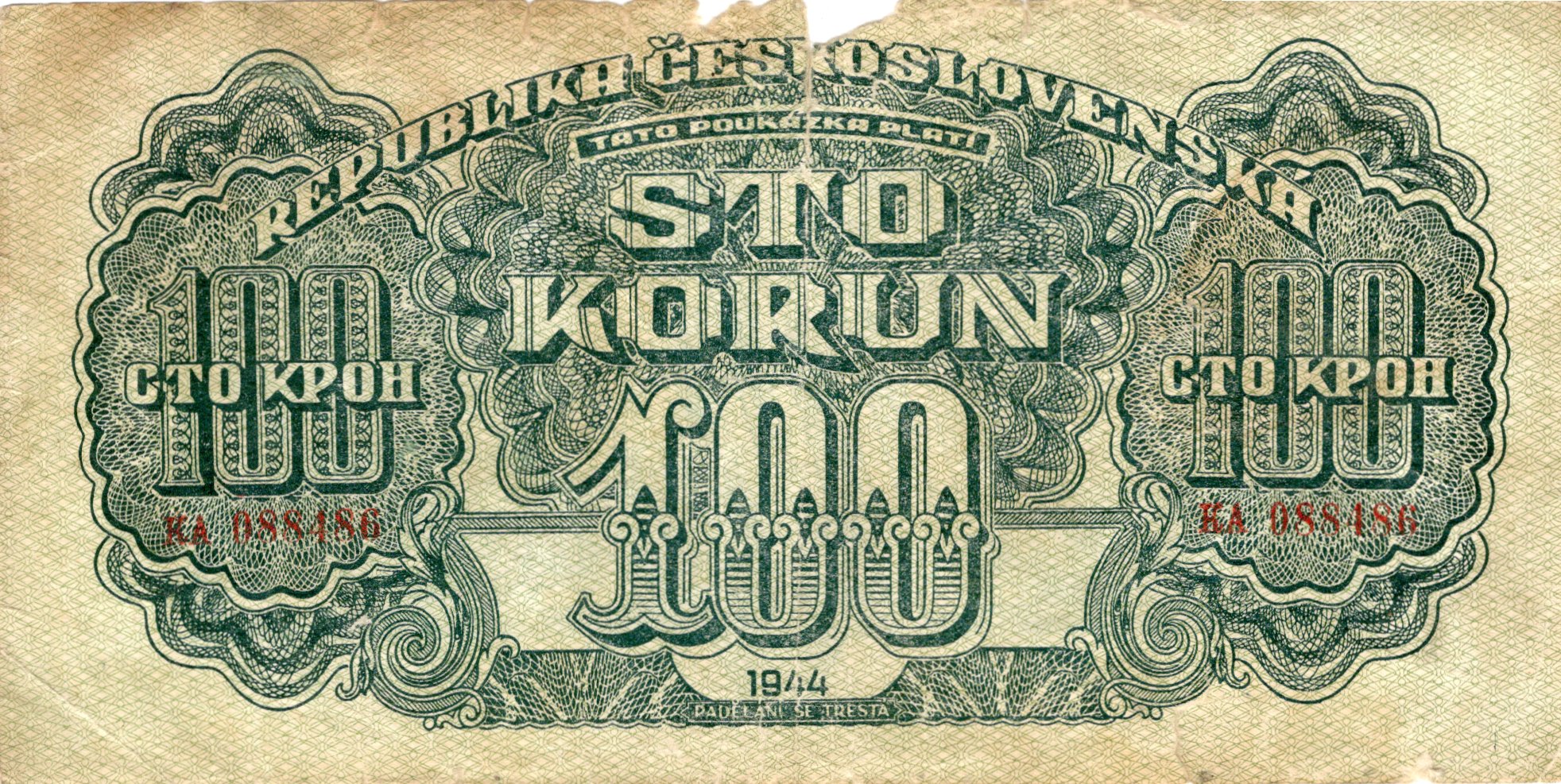 100 korun 1944, Série KA 088486