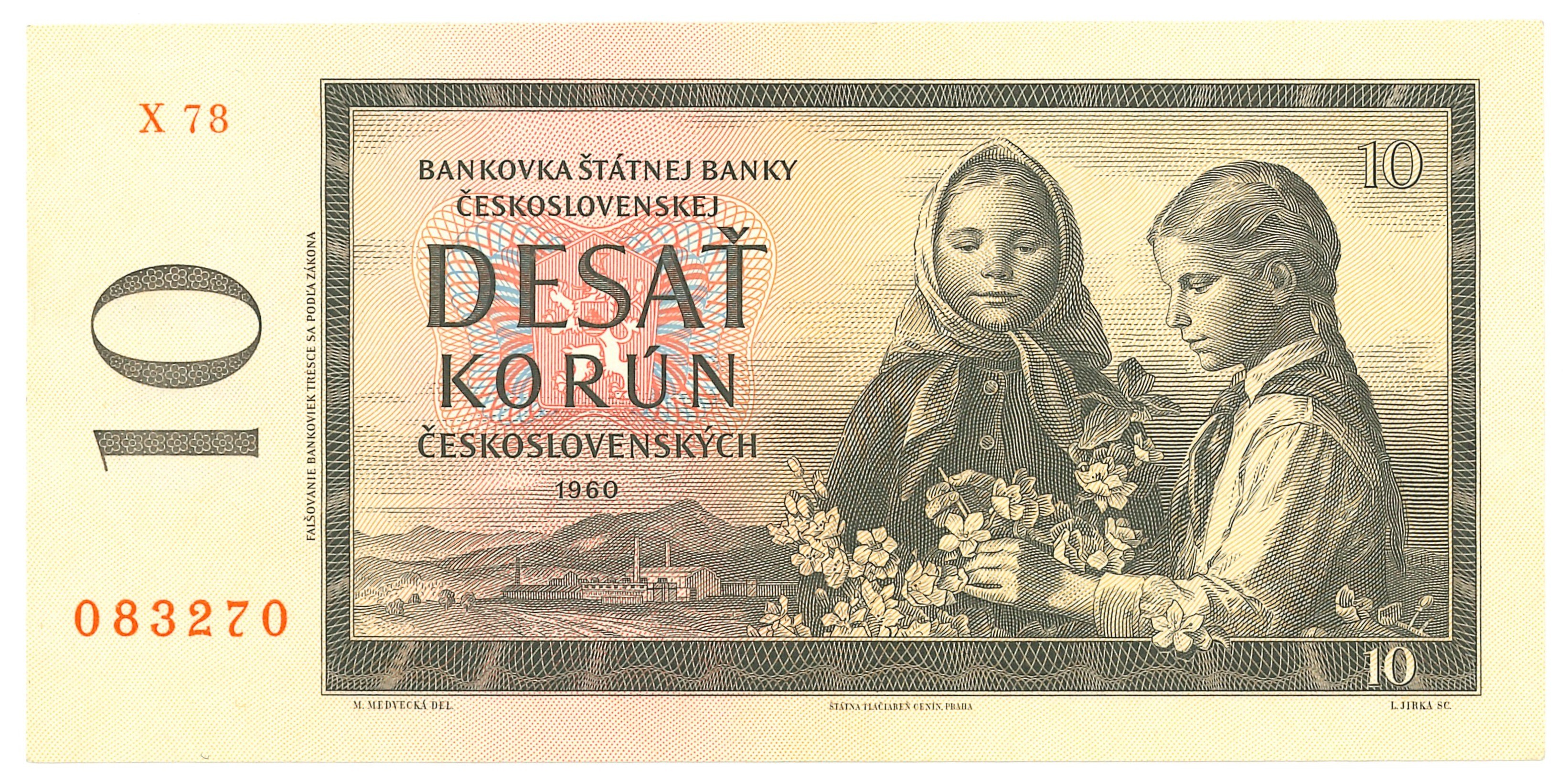 Bankovka 10 korun 1960, Série X78 083270 v emisním stavu