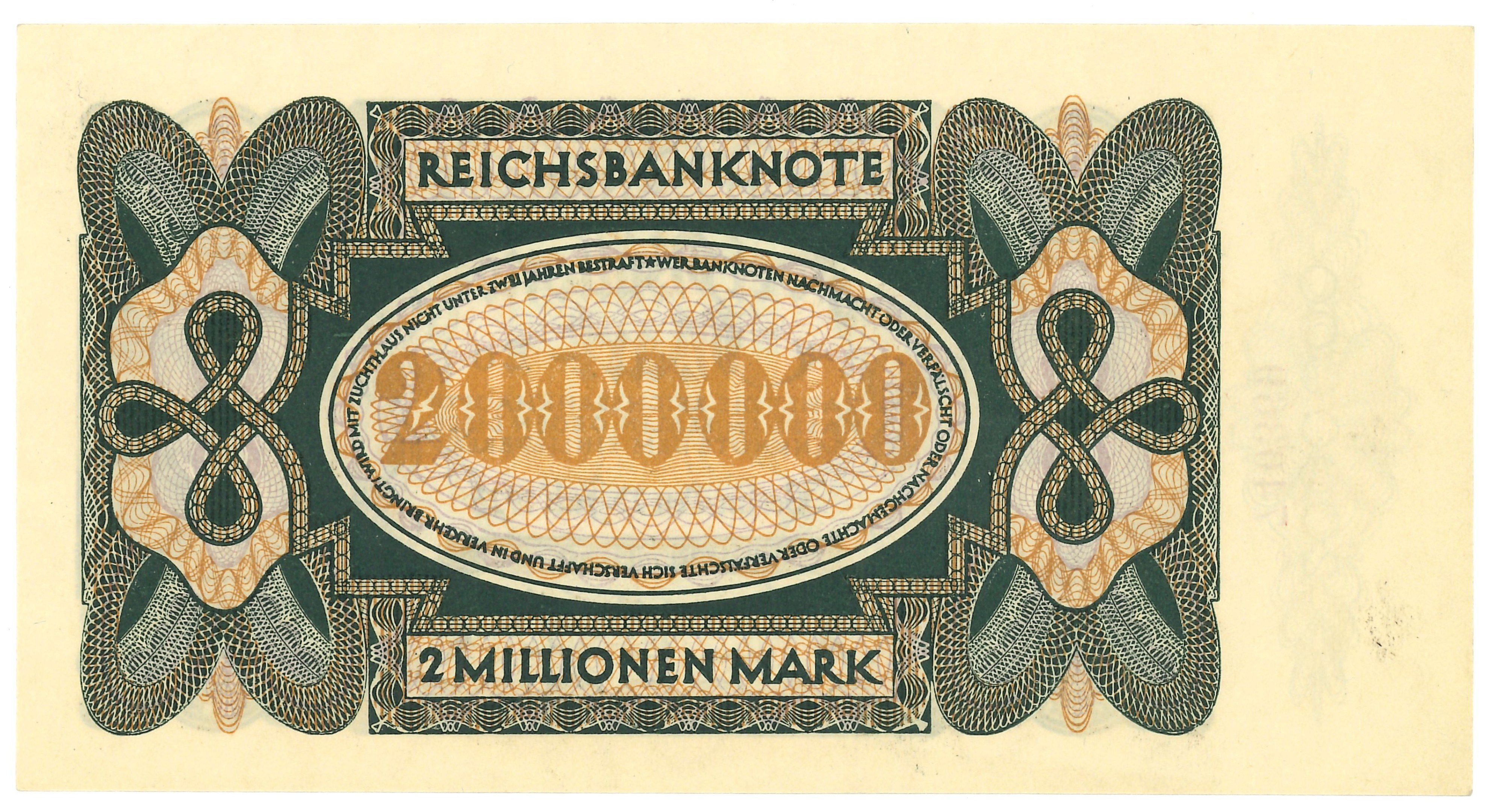 Německá bankovka 2 millionen Mark 1923 UNC - TOP STAV, 740369
