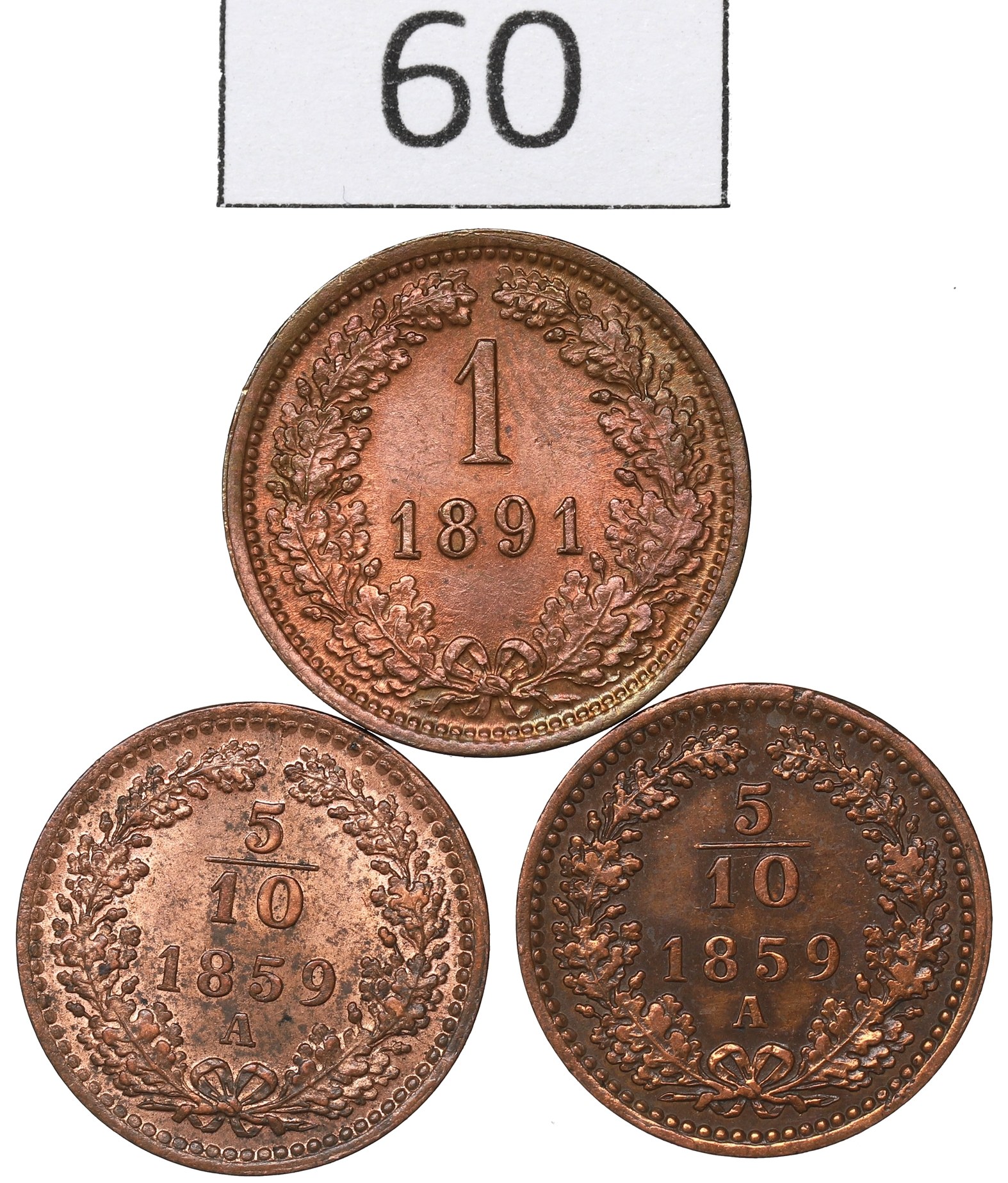 Sada mincí Rakousko, 5/10-1 krajcar Rok 1859-91, Kod 60