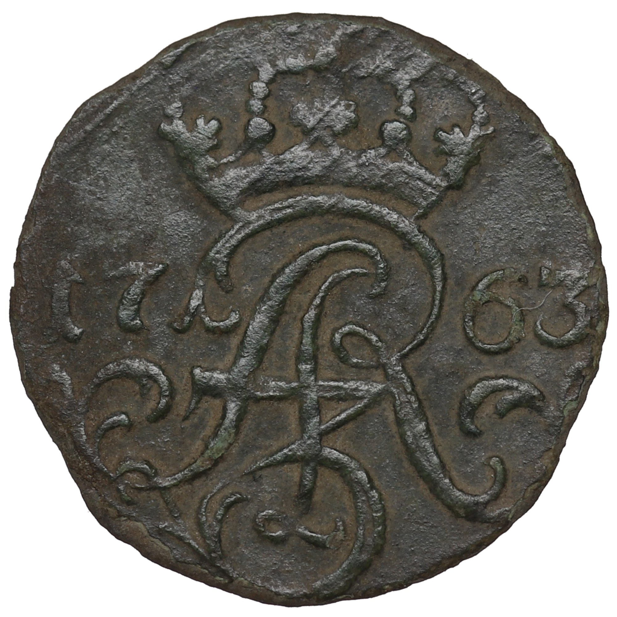 Stará mince August III Sas, Shelag 1763, Elbląg