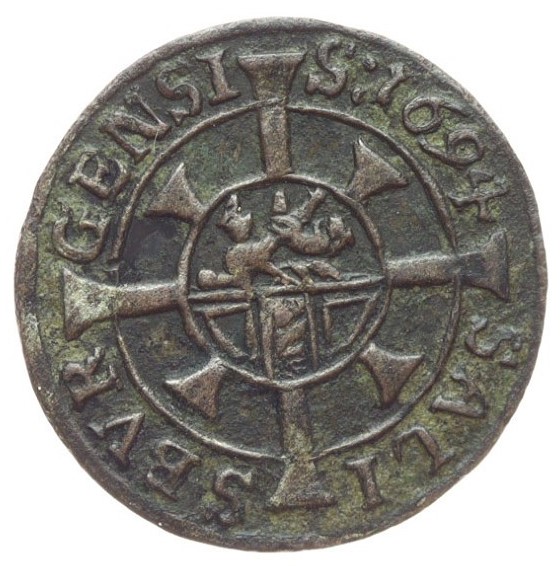 Stříbrná mince 1 Krejcar 1694, Salzburg, 1/1, 4050