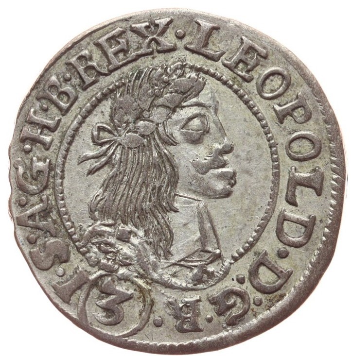 Stříbrná mince 3 Groš, rok 1666 KB, Kod 4055 Luxusní !